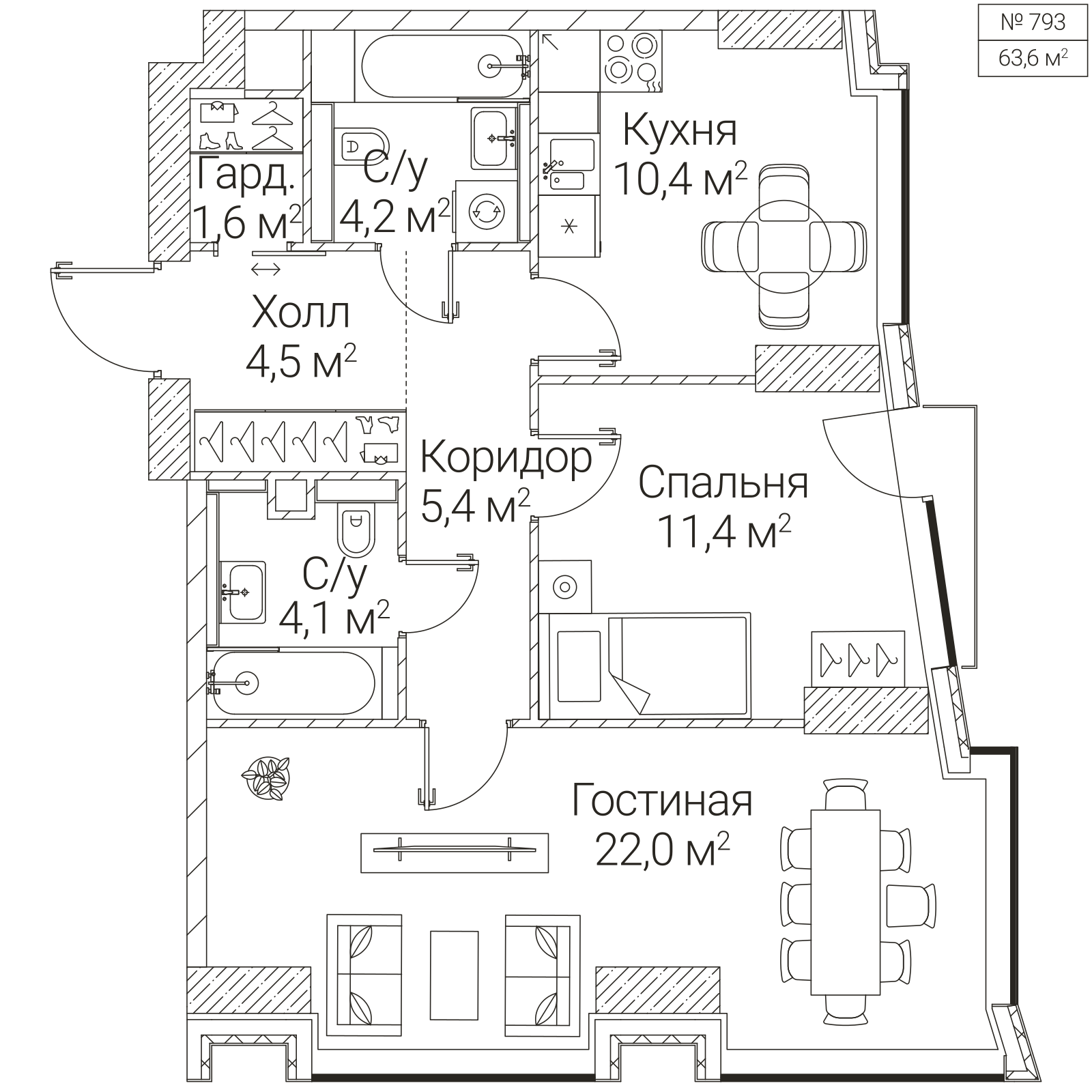 Официальная планировка SEZAR FUTURE, 63,6 м²