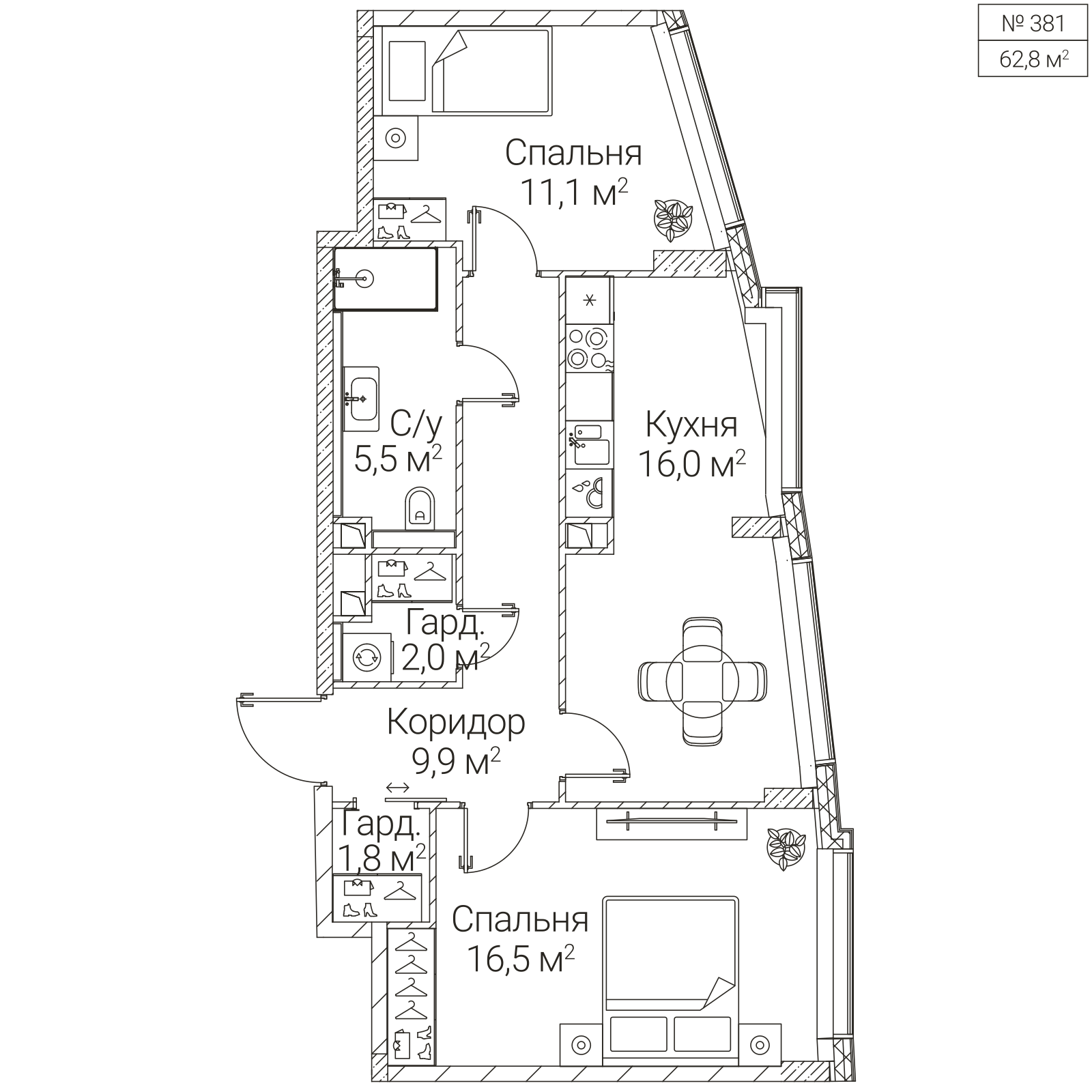 Официальная планировка SEZAR FUTURE, 62,8 м²