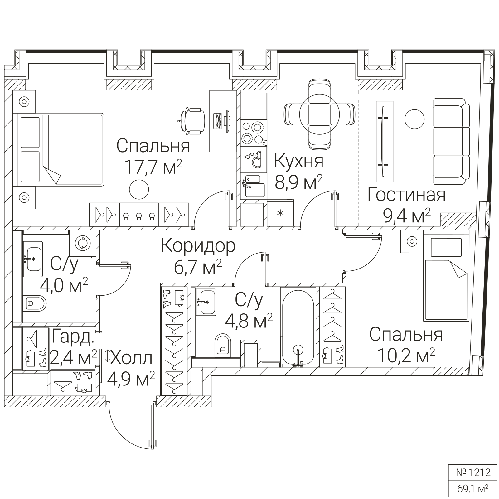 Официальная планировка SEZAR FUTURE, 69,1 м²