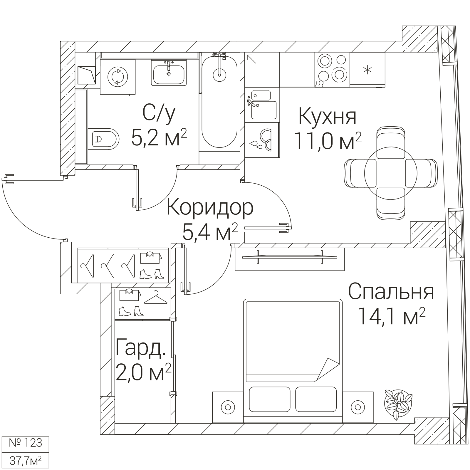 Официальная планировка SEZAR FUTURE, 37,7 м²