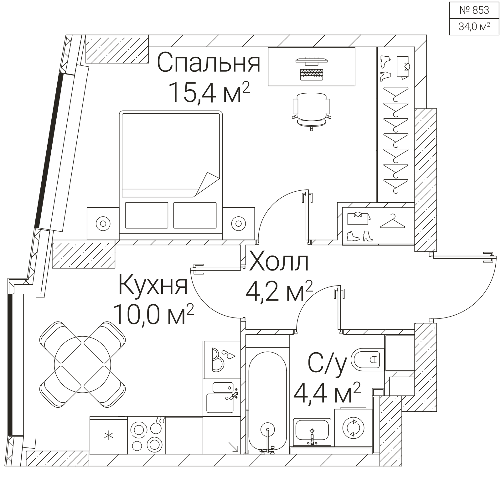 Официальная планировка SEZAR FUTURE, 34 м²