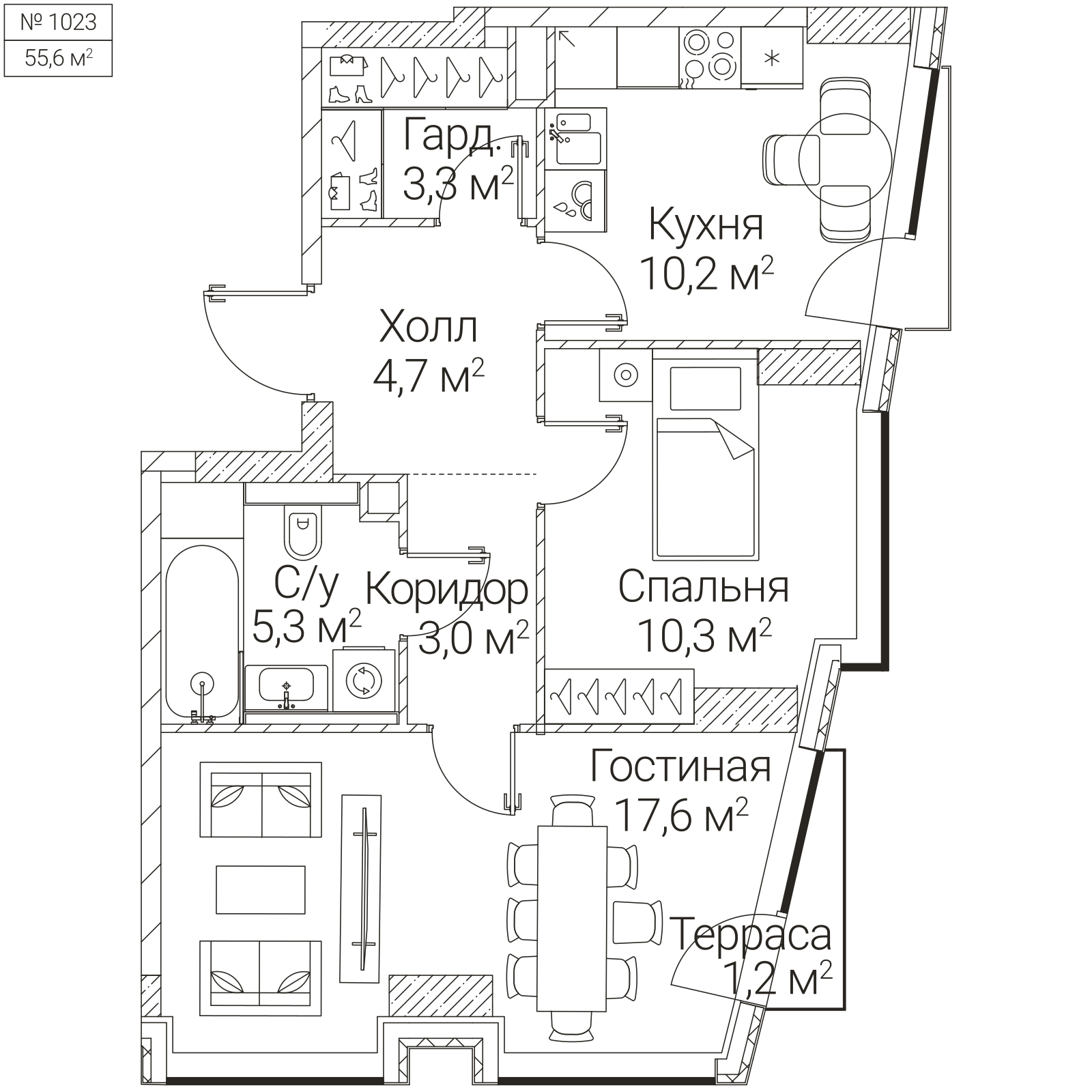 Официальная планировка SEZAR FUTURE, 54,8 м²