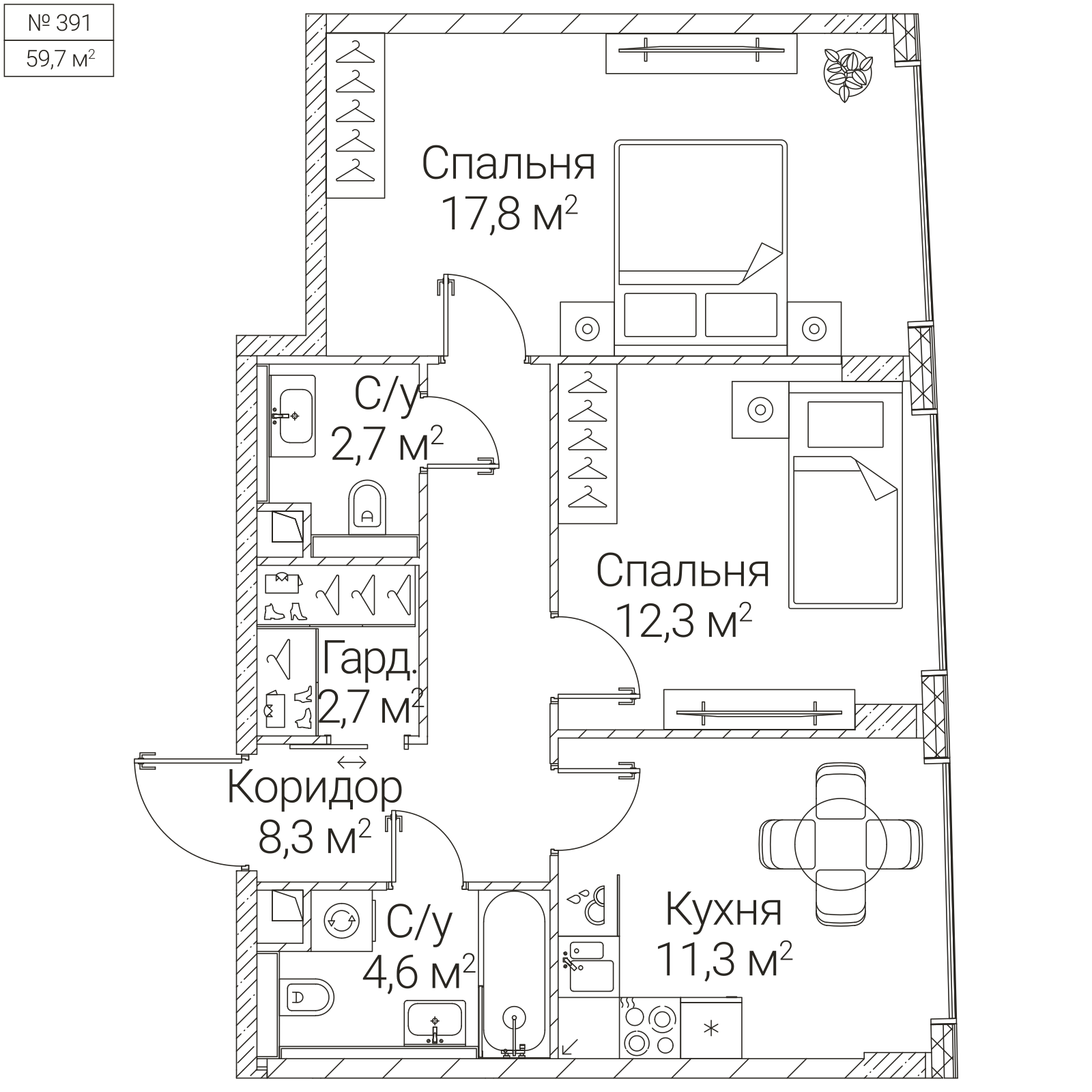 Официальная планировка SEZAR FUTURE, 59,7 м²