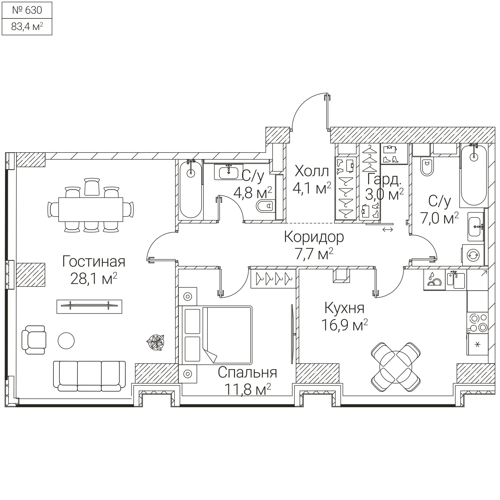 Официальная планировка SEZAR FUTURE, 83,4 м²