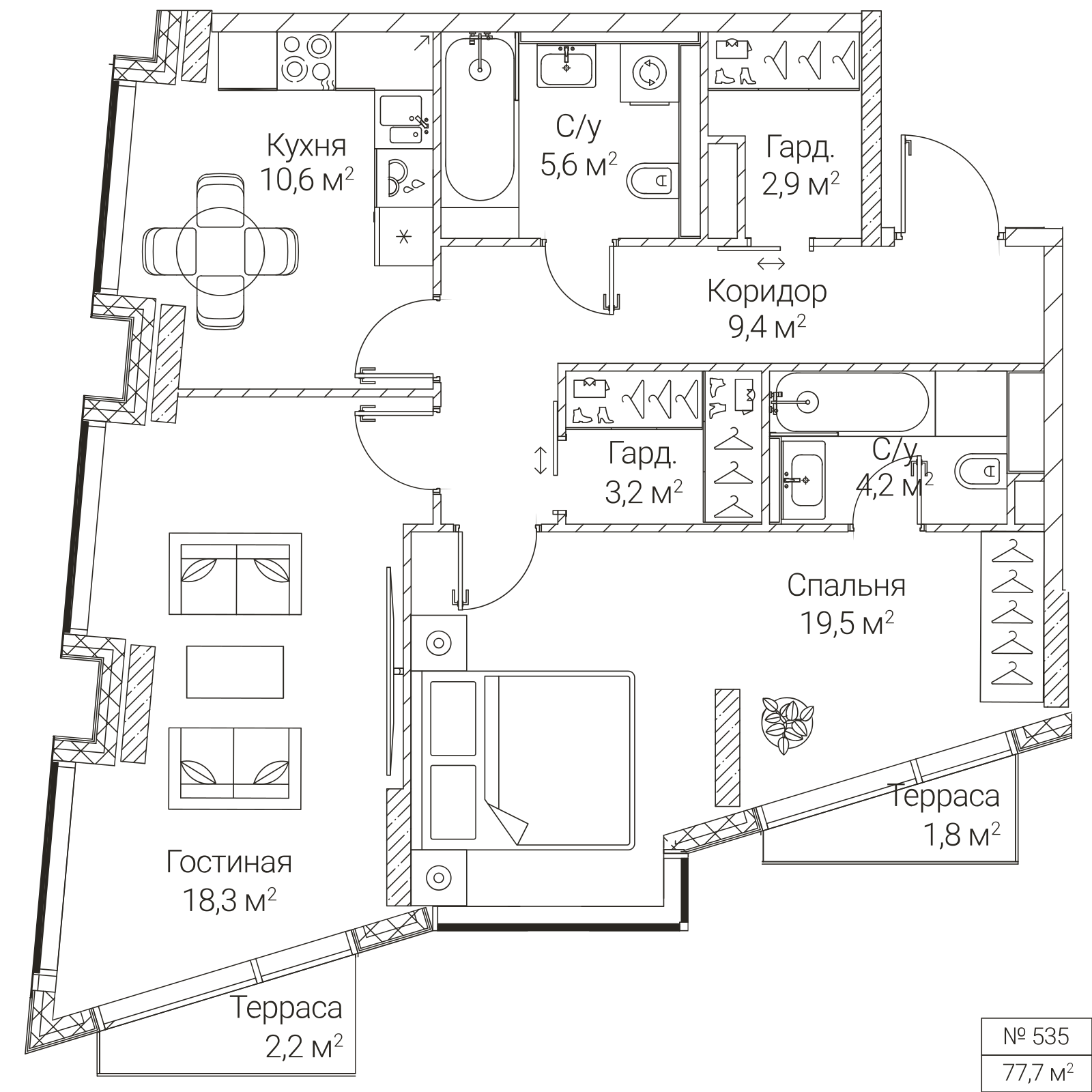 Официальная планировка SEZAR FUTURE, 74,9 м²