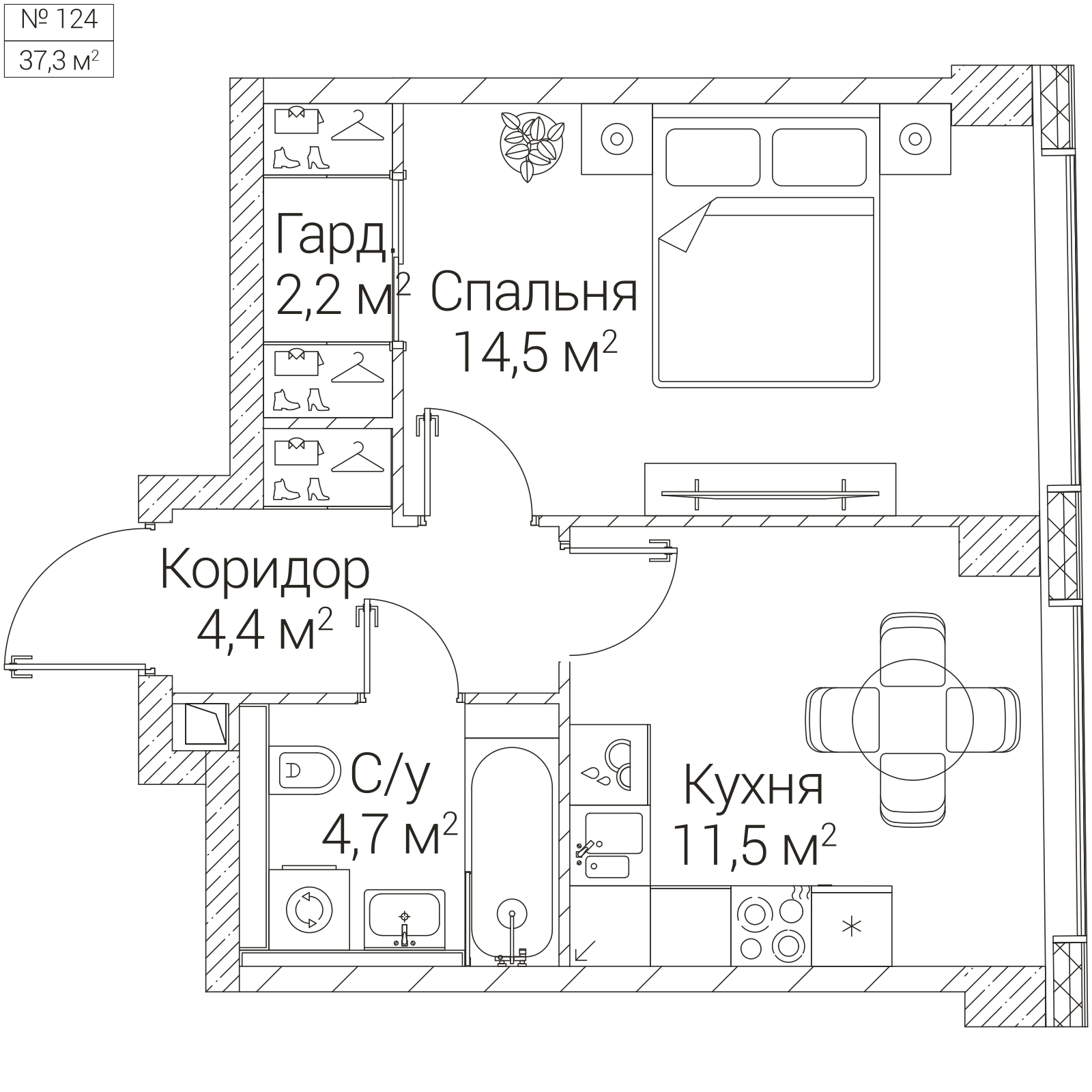Официальная планировка SEZAR FUTURE, 37,3 м²