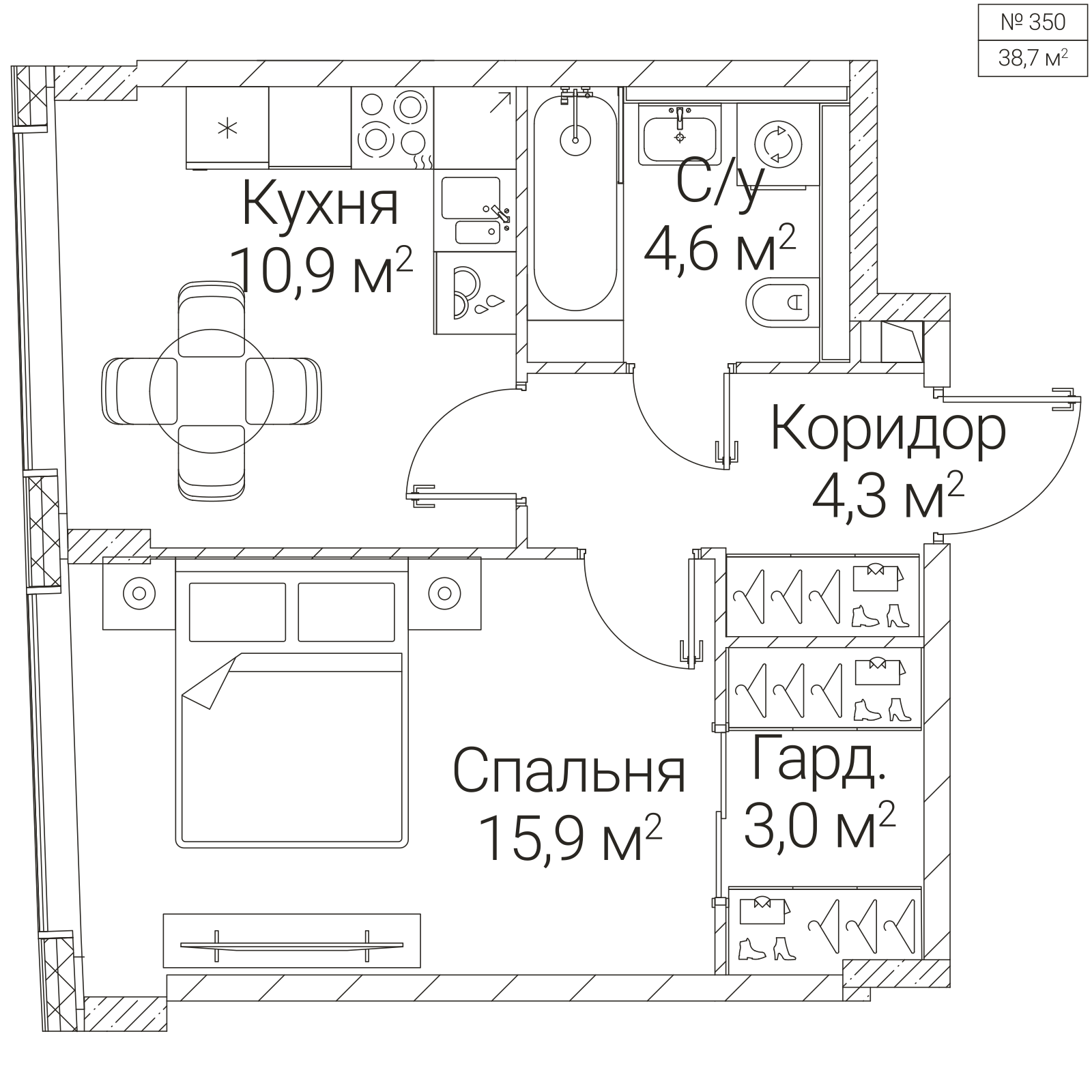 Официальная планировка SEZAR FUTURE, 38,7 м²