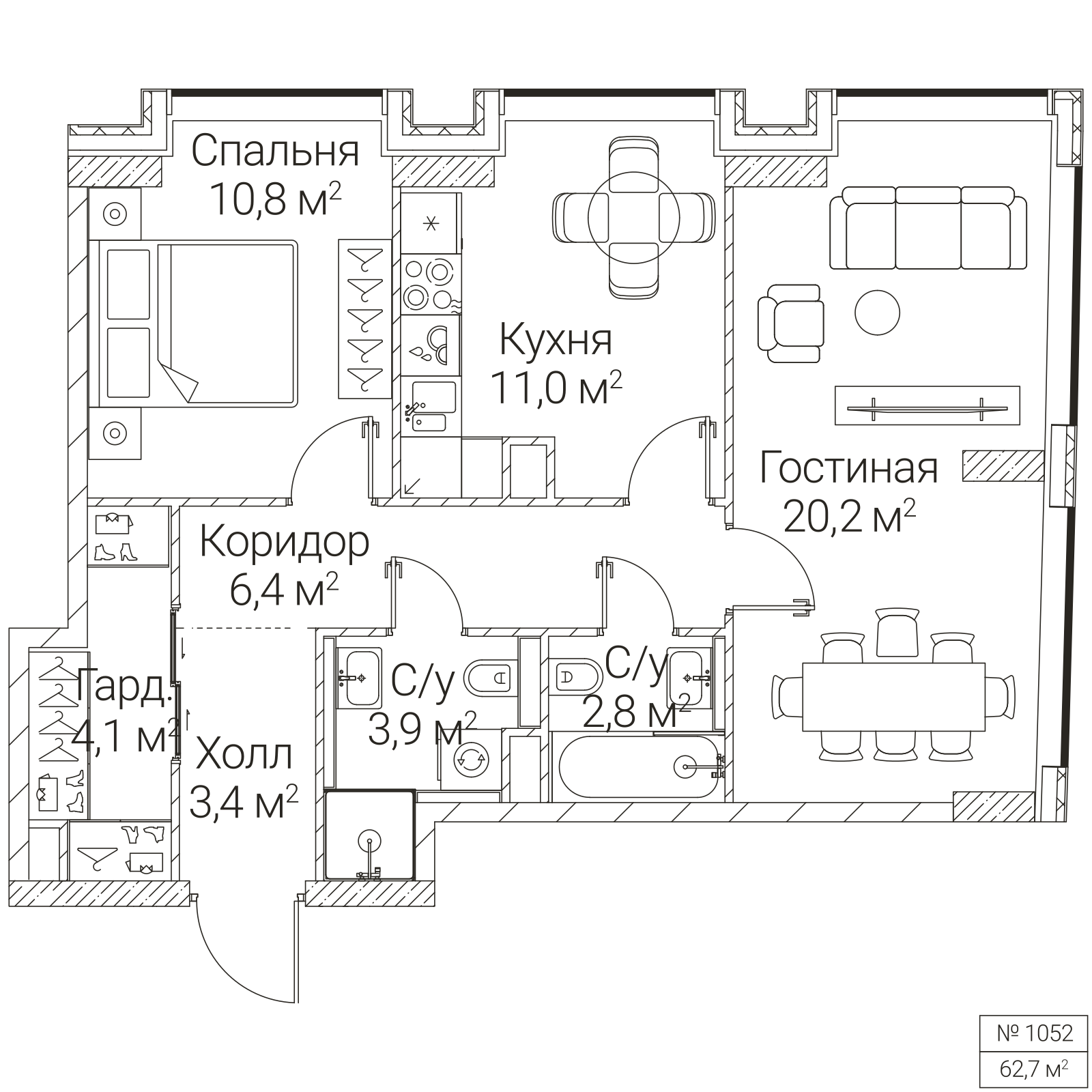 Официальная планировка SEZAR FUTURE, 62,7 м²