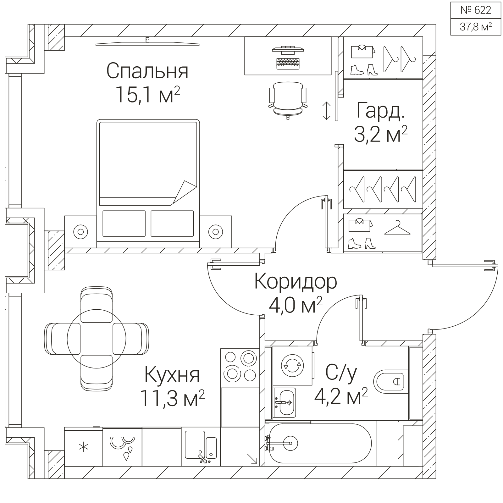 Официальная планировка SEZAR FUTURE, 37,8 м²