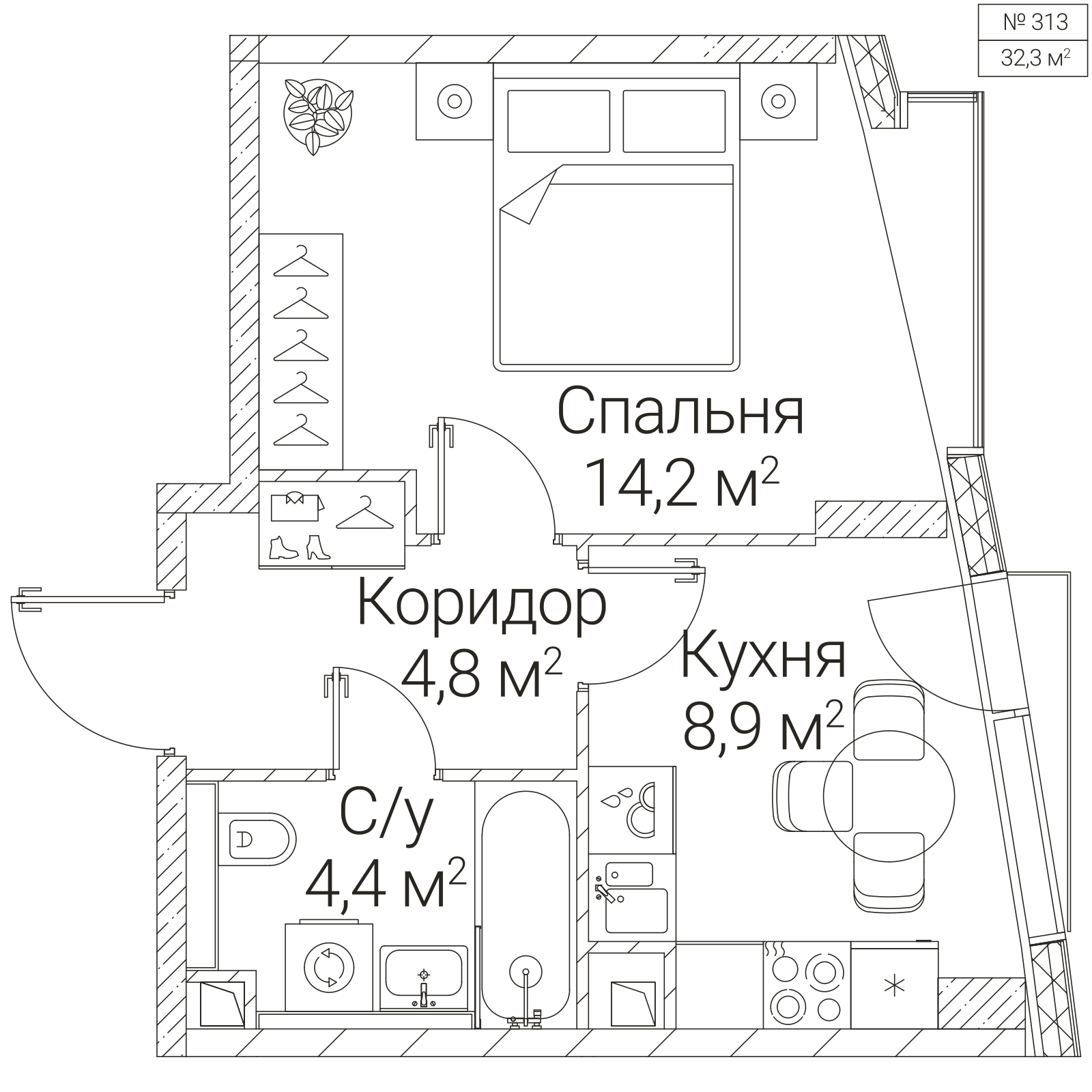 Официальная планировка SEZAR FUTURE, 32,3 м²