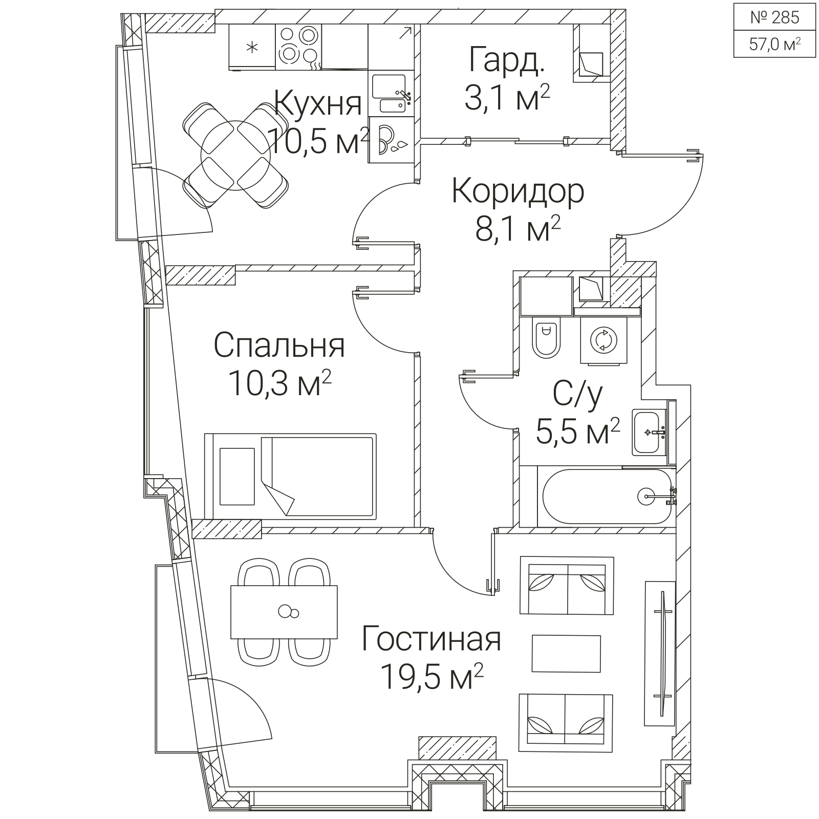 Официальная планировка SEZAR FUTURE, 57 м²