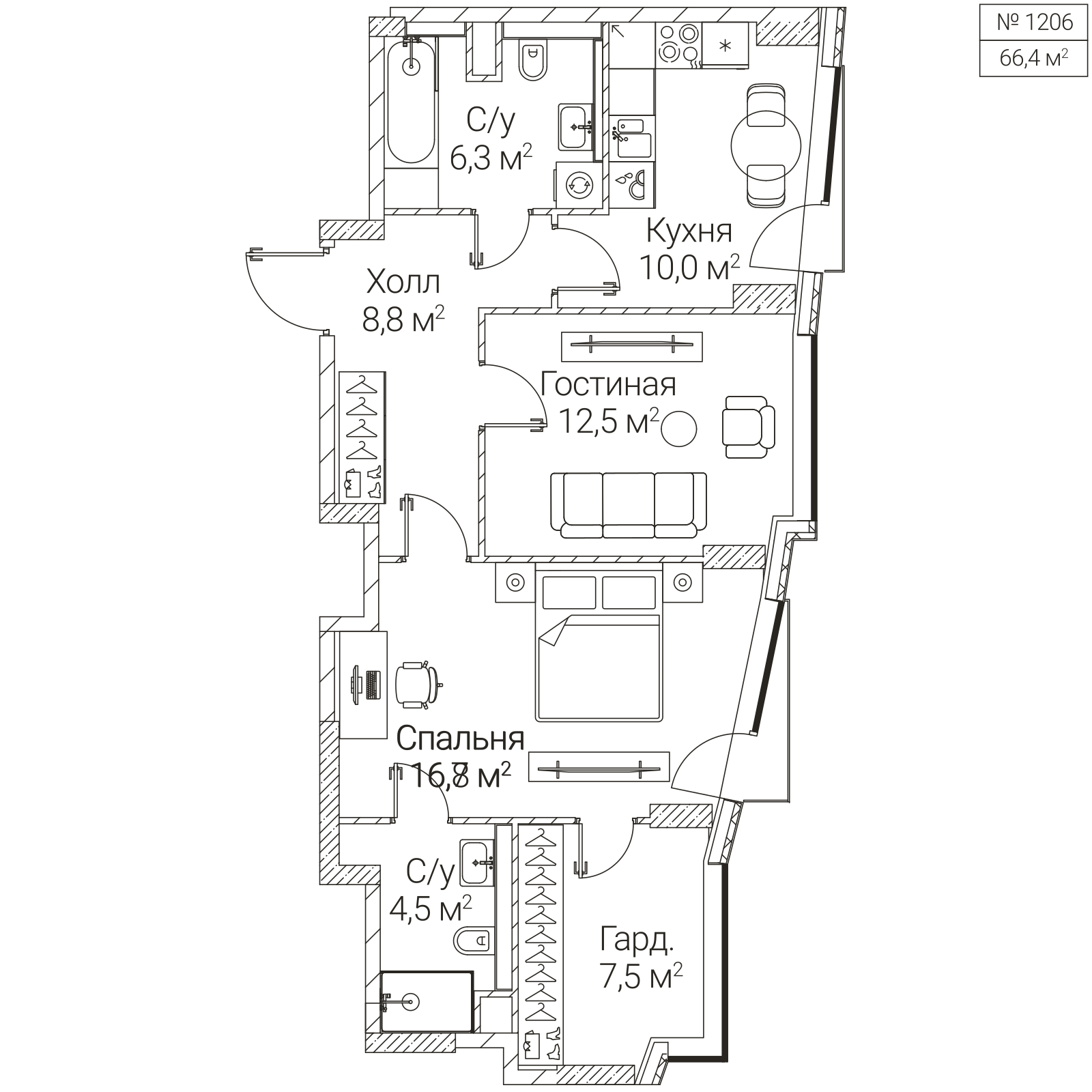 Официальная планировка SEZAR FUTURE, 66,4 м²