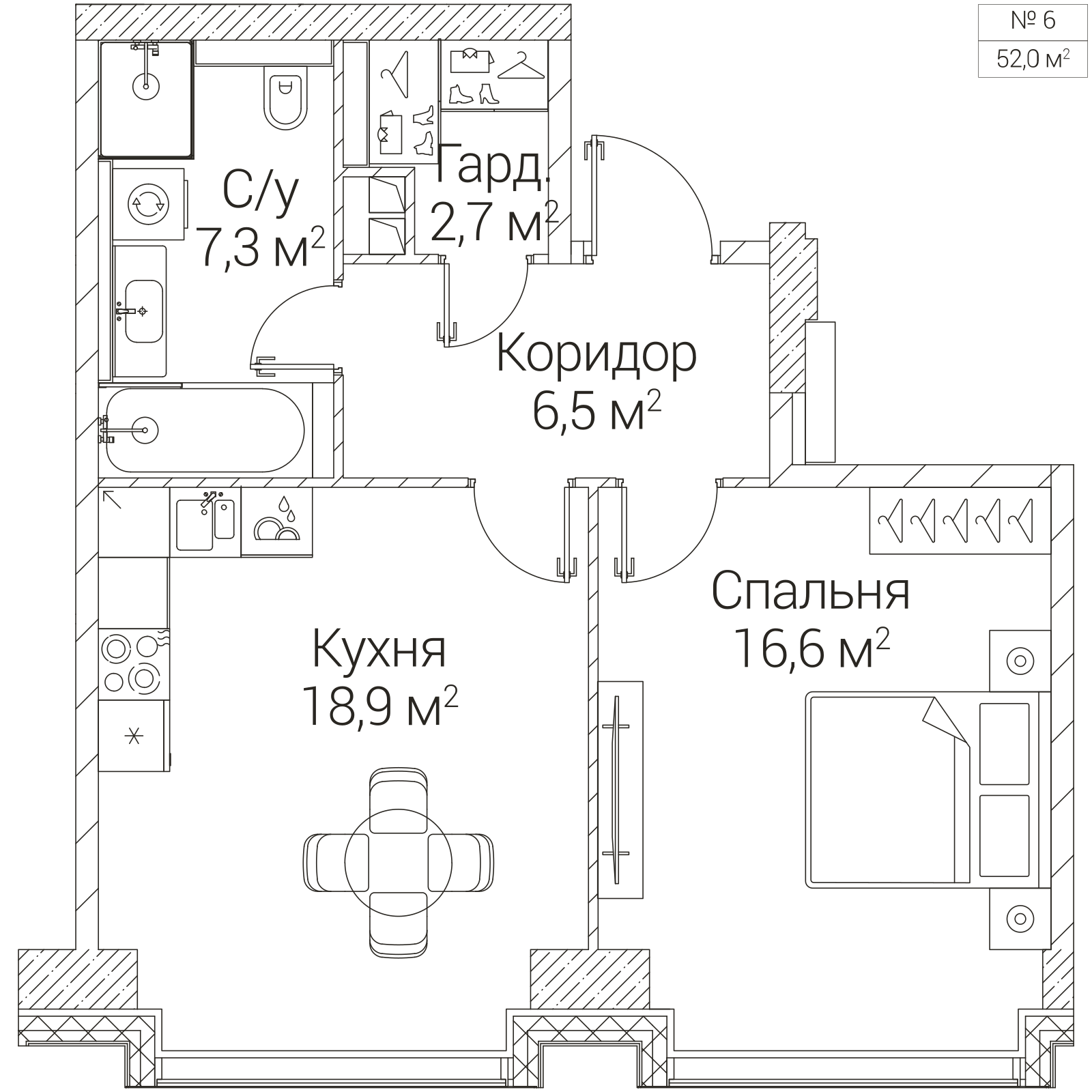 Официальная планировка SEZAR FUTURE, 52 м²
