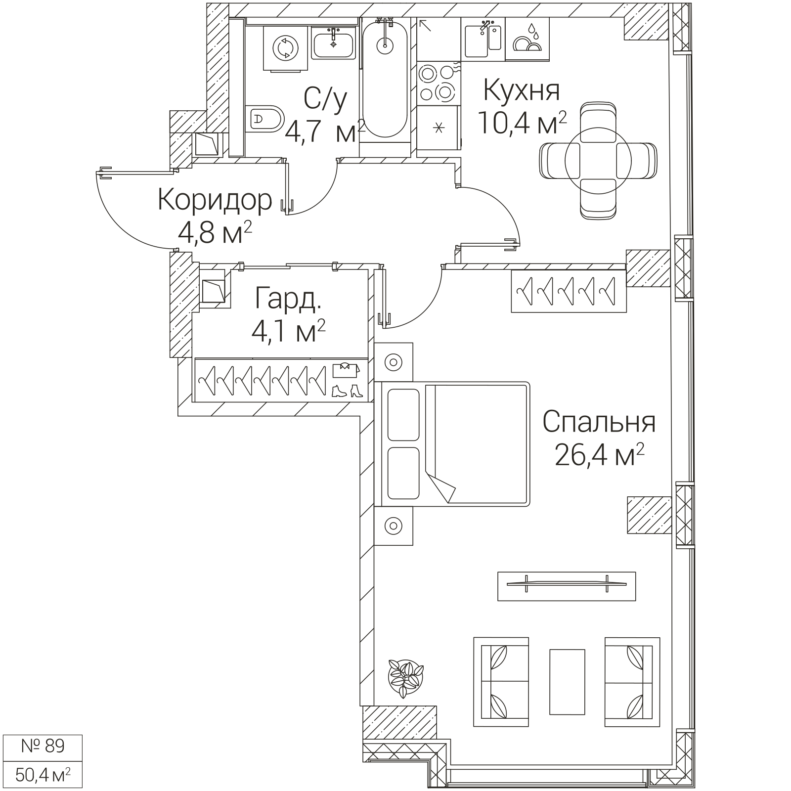 Официальная планировка SEZAR FUTURE, 50,4 м²
