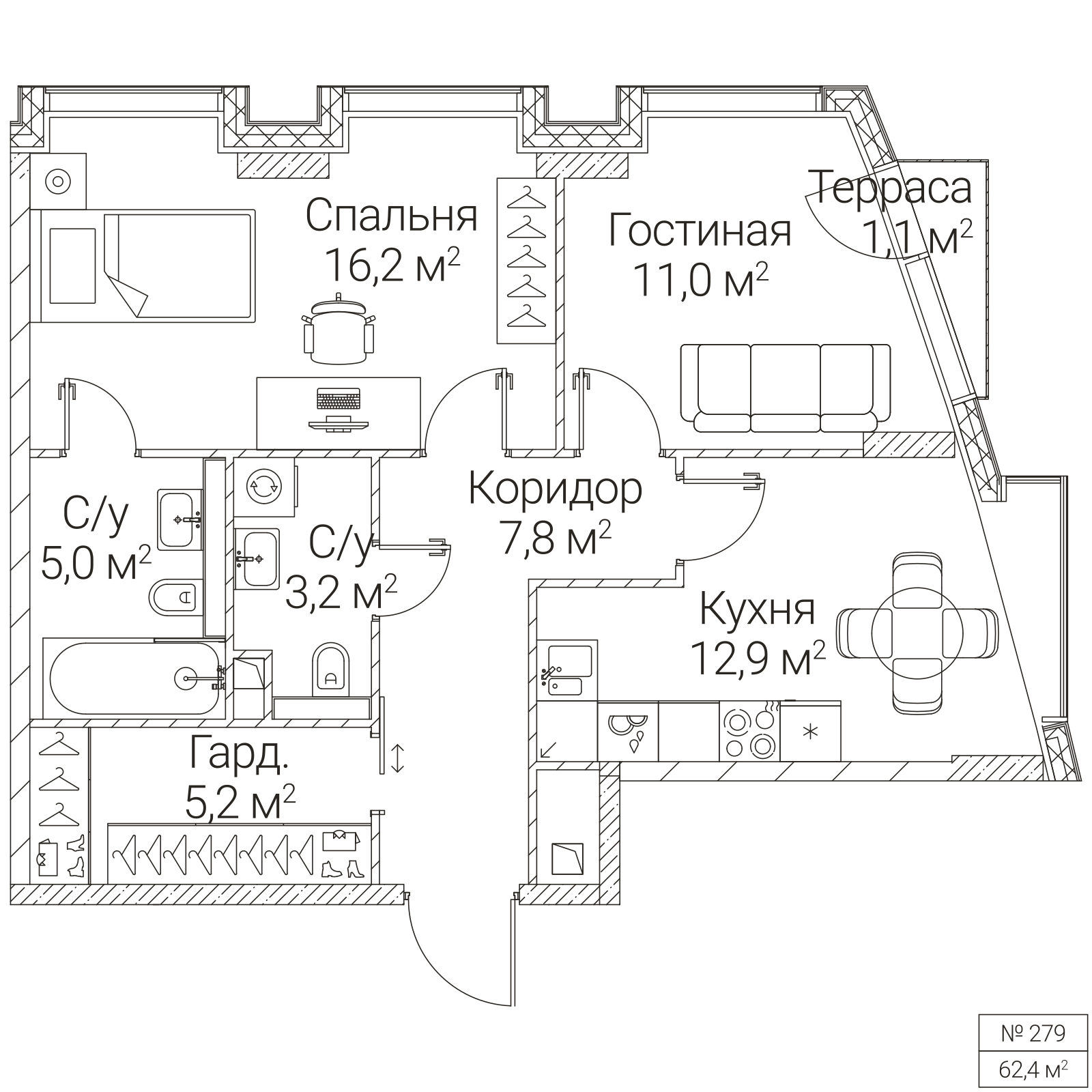 Официальная планировка SEZAR FUTURE, 61,6 м²