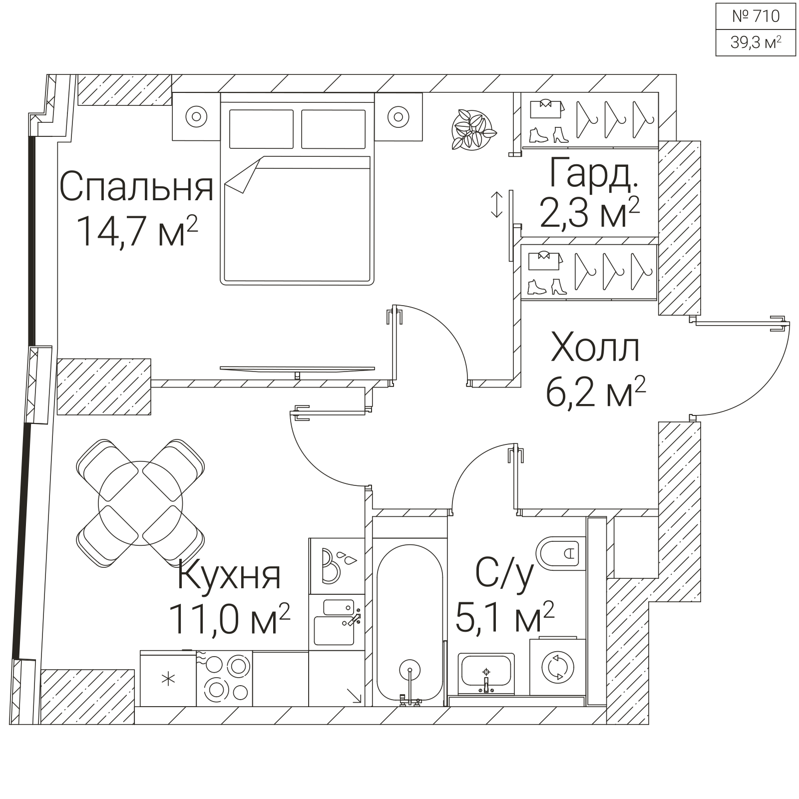 Официальная планировка SEZAR FUTURE, 39,3 м²
