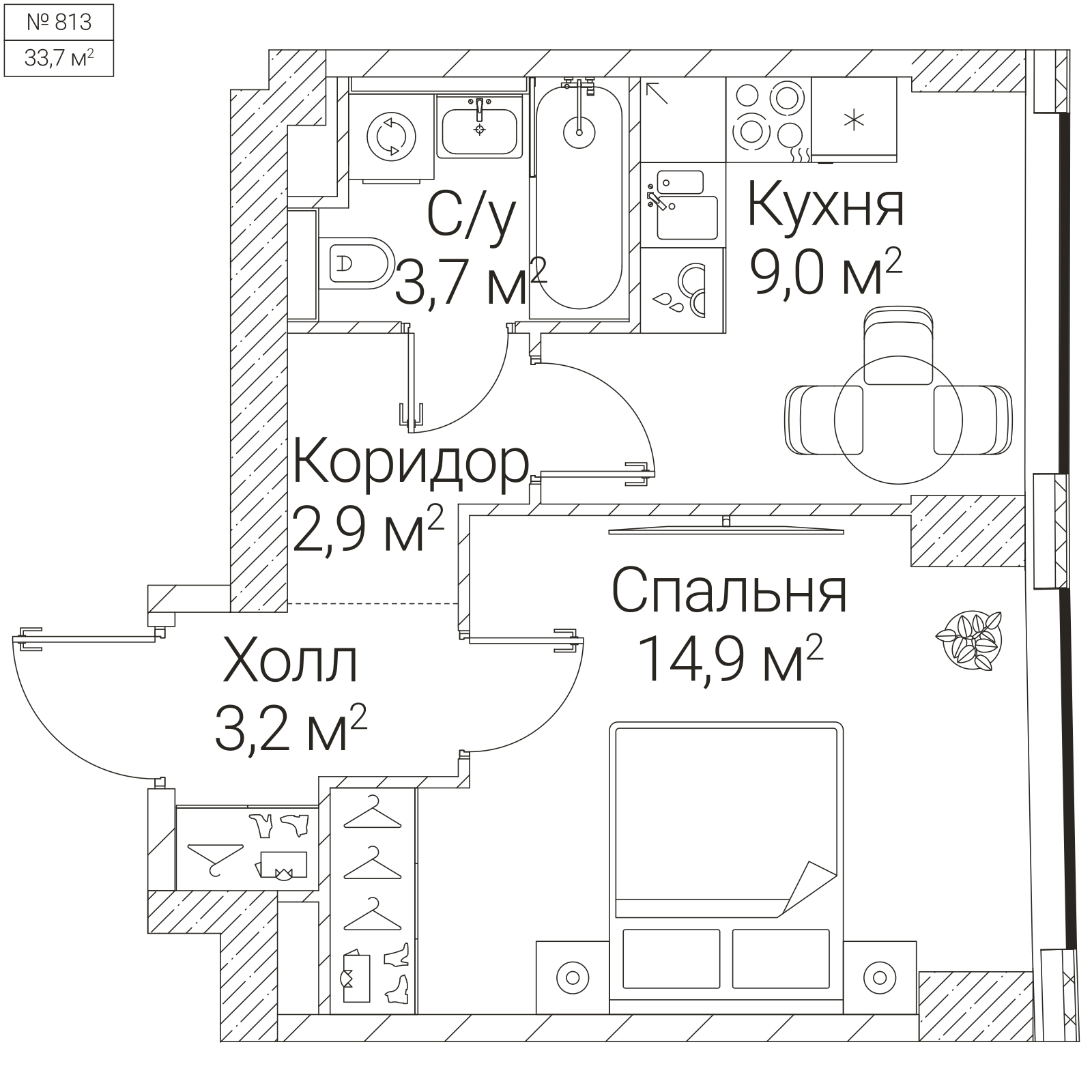 Официальная планировка SEZAR FUTURE, 33,7 м²