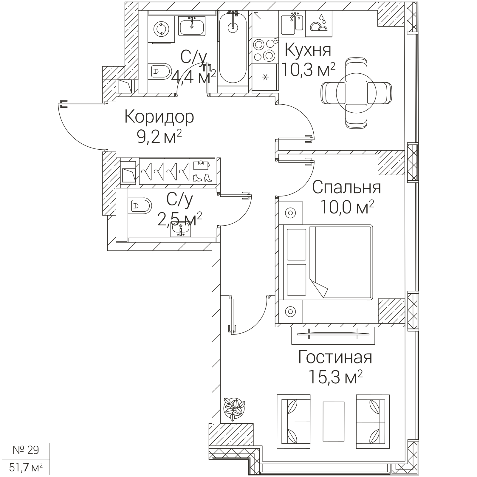 Официальная планировка SEZAR FUTURE, 51,7 м²