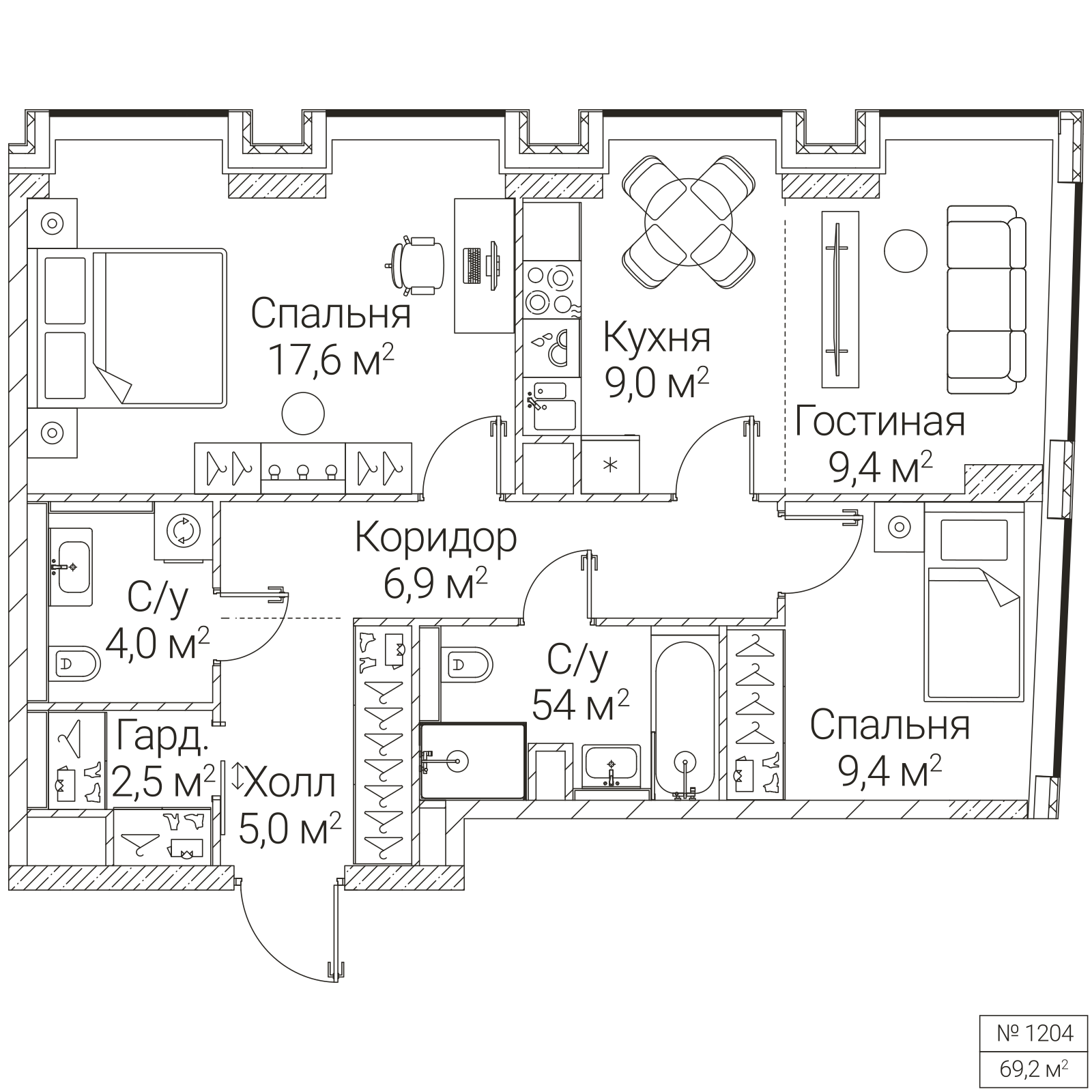Официальная планировка SEZAR FUTURE, 69,2 м²