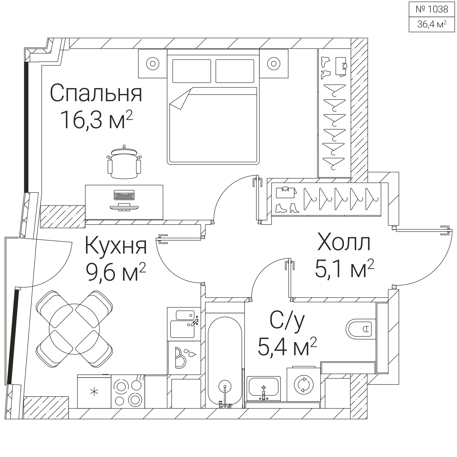 Официальная планировка SEZAR FUTURE, 36,4 м²