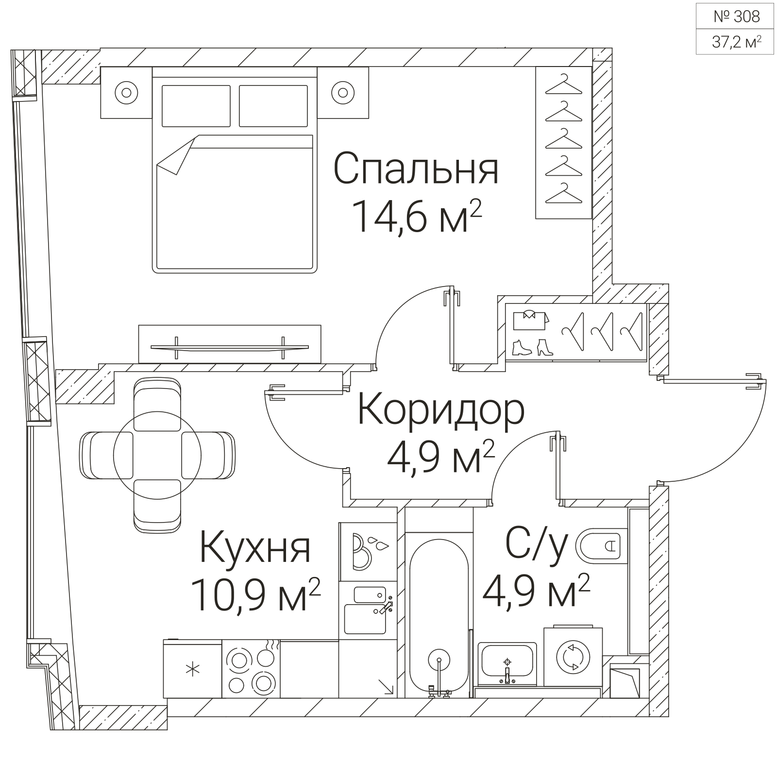 Официальная планировка SEZAR FUTURE, 37,2 м²