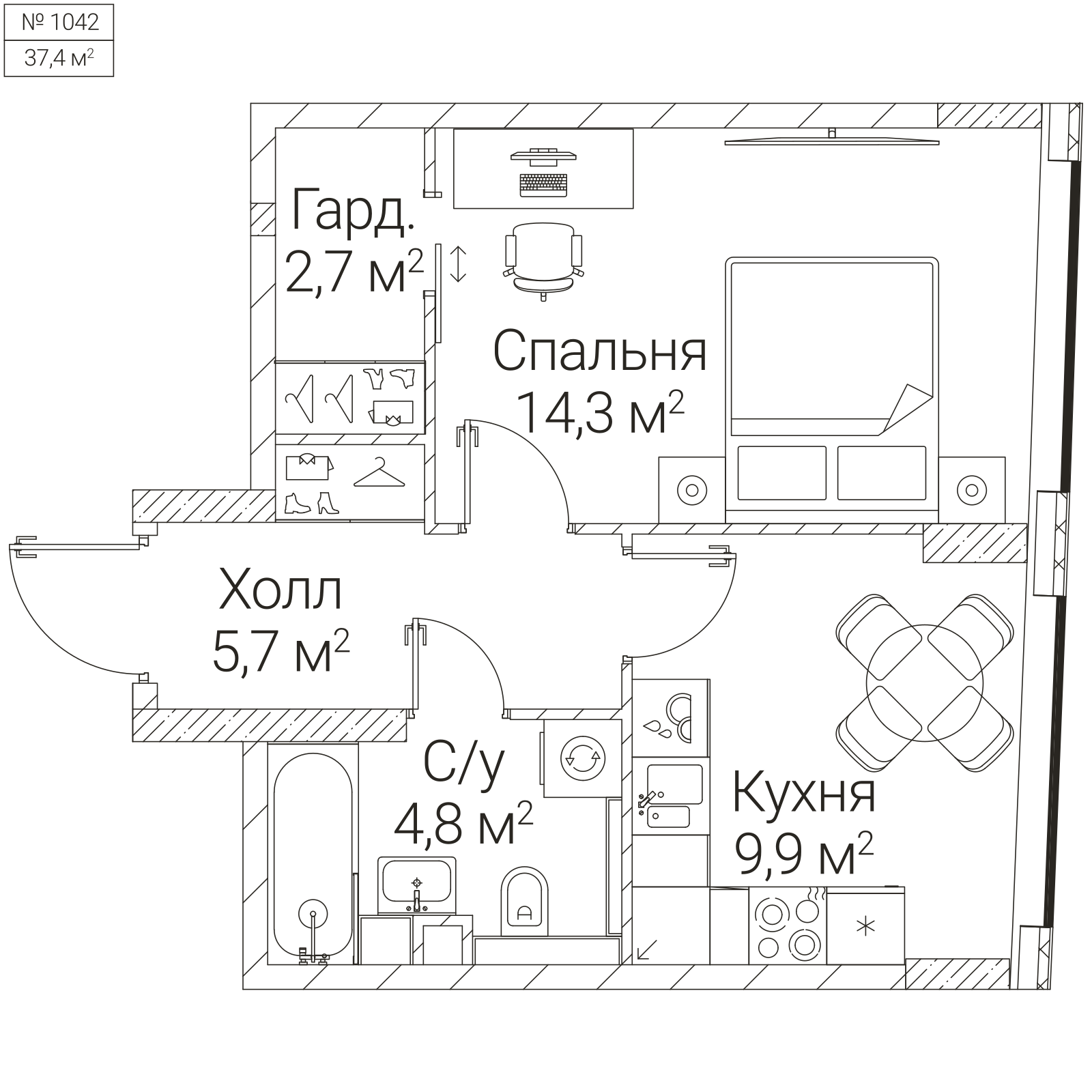 Официальная планировка SEZAR FUTURE, 37,4 м²