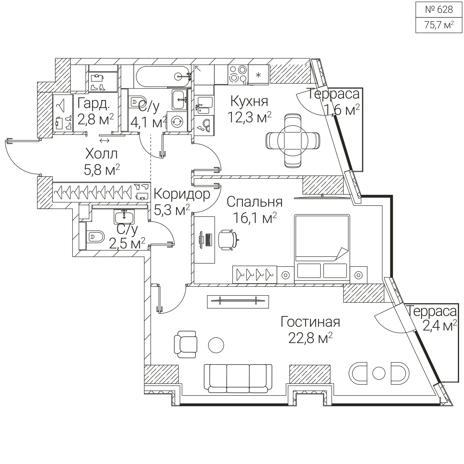 Официальная планировка SEZAR FUTURE, 72,9 м²