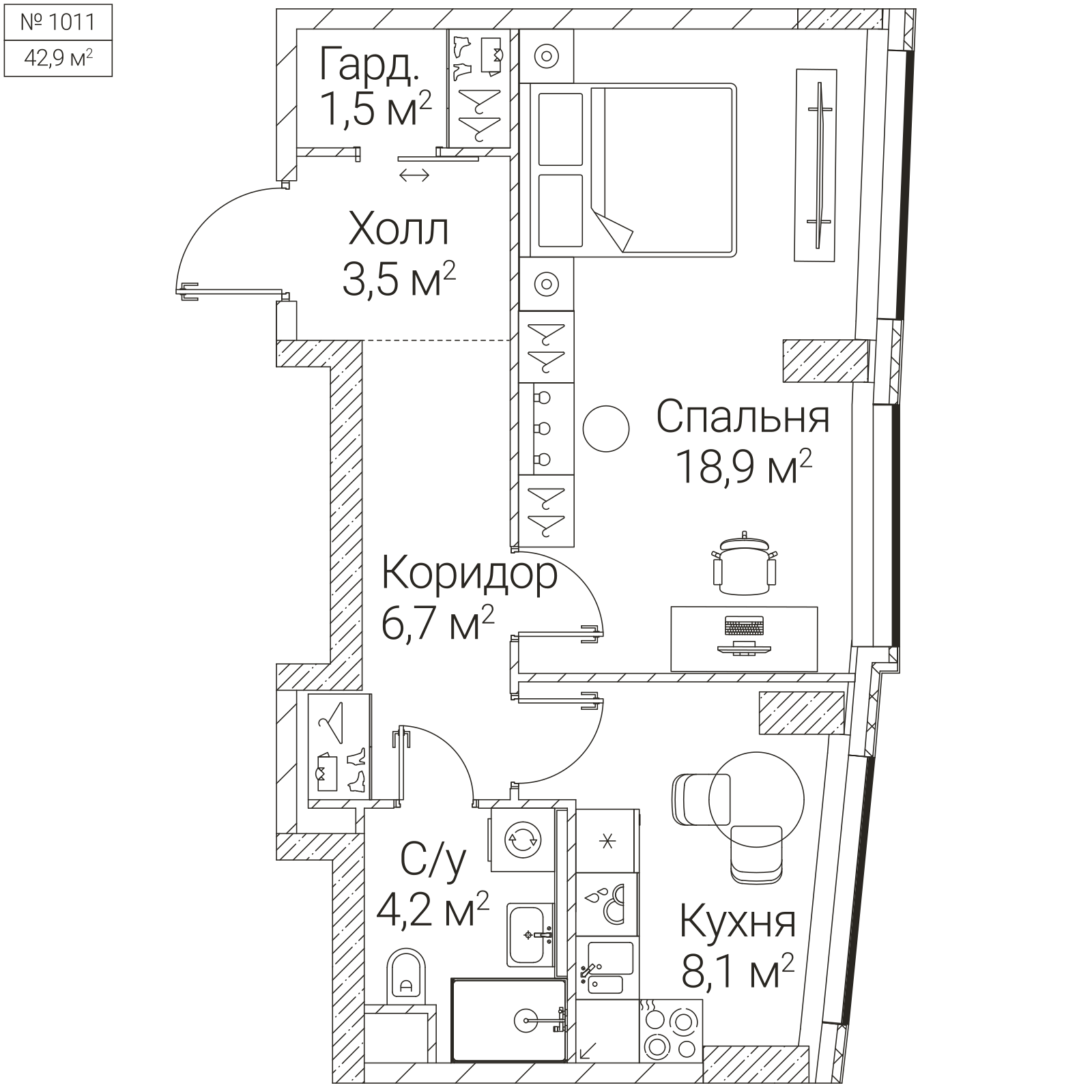 Официальная планировка SEZAR FUTURE, 42,9 м²