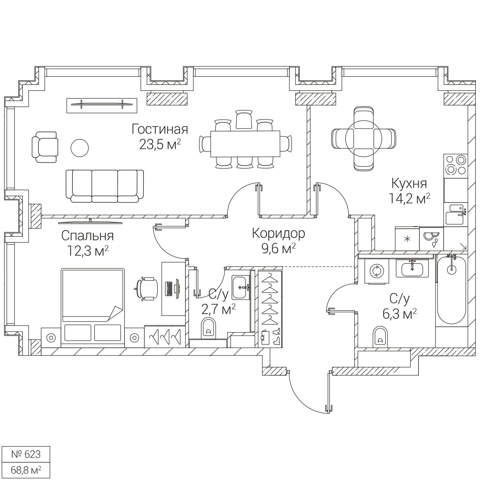 Официальная планировка SEZAR FUTURE, 68,8 м²