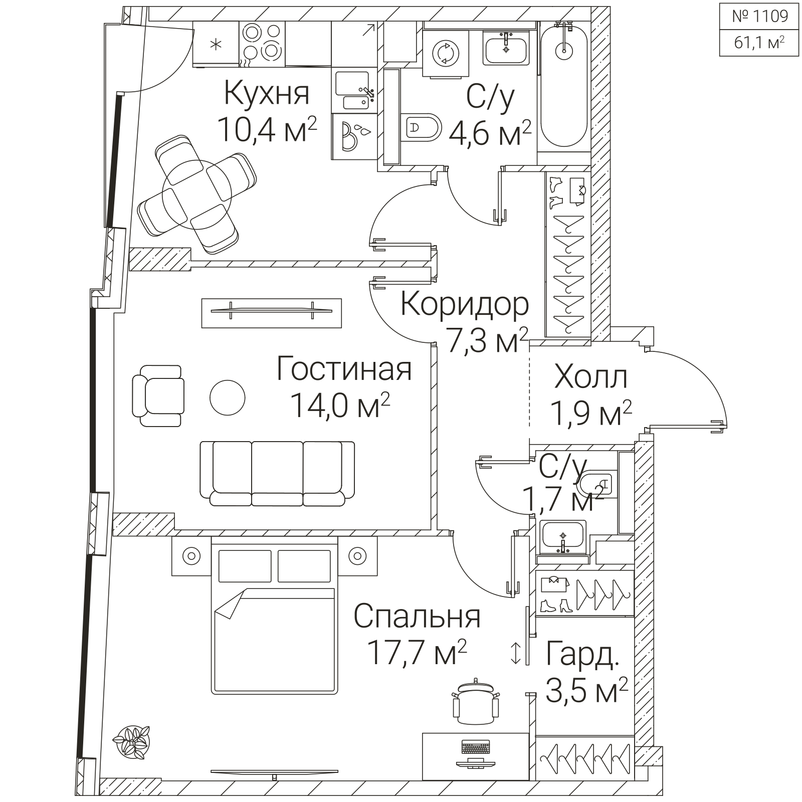 Официальная планировка SEZAR FUTURE, 61,1 м²
