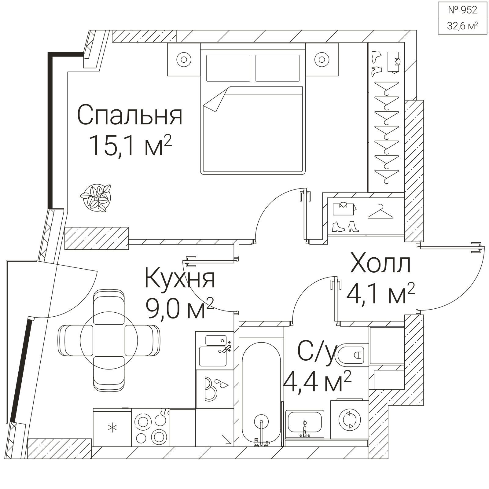 Официальная планировка SEZAR FUTURE, 32,6 м²