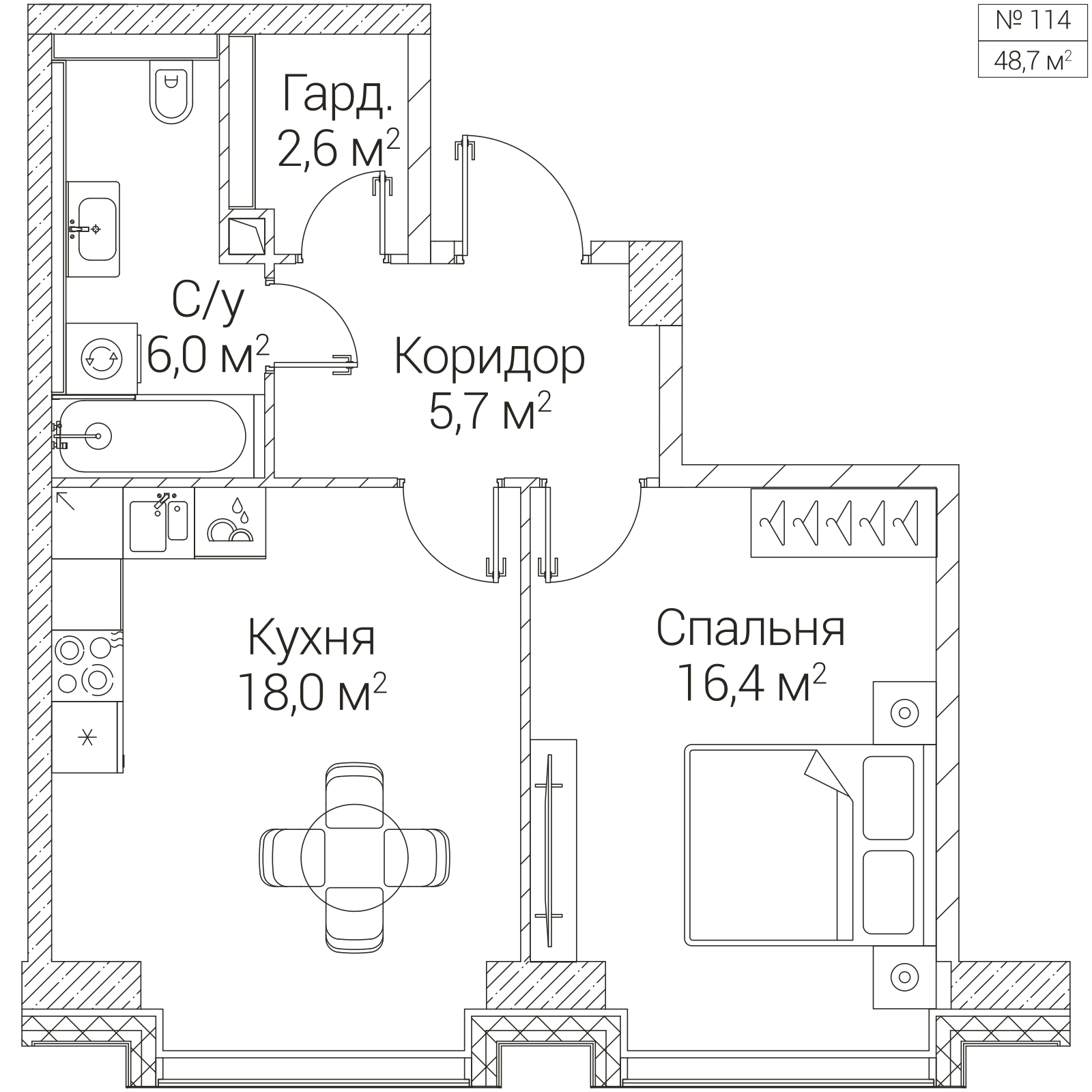 Официальная планировка SEZAR FUTURE, 48,7 м²
