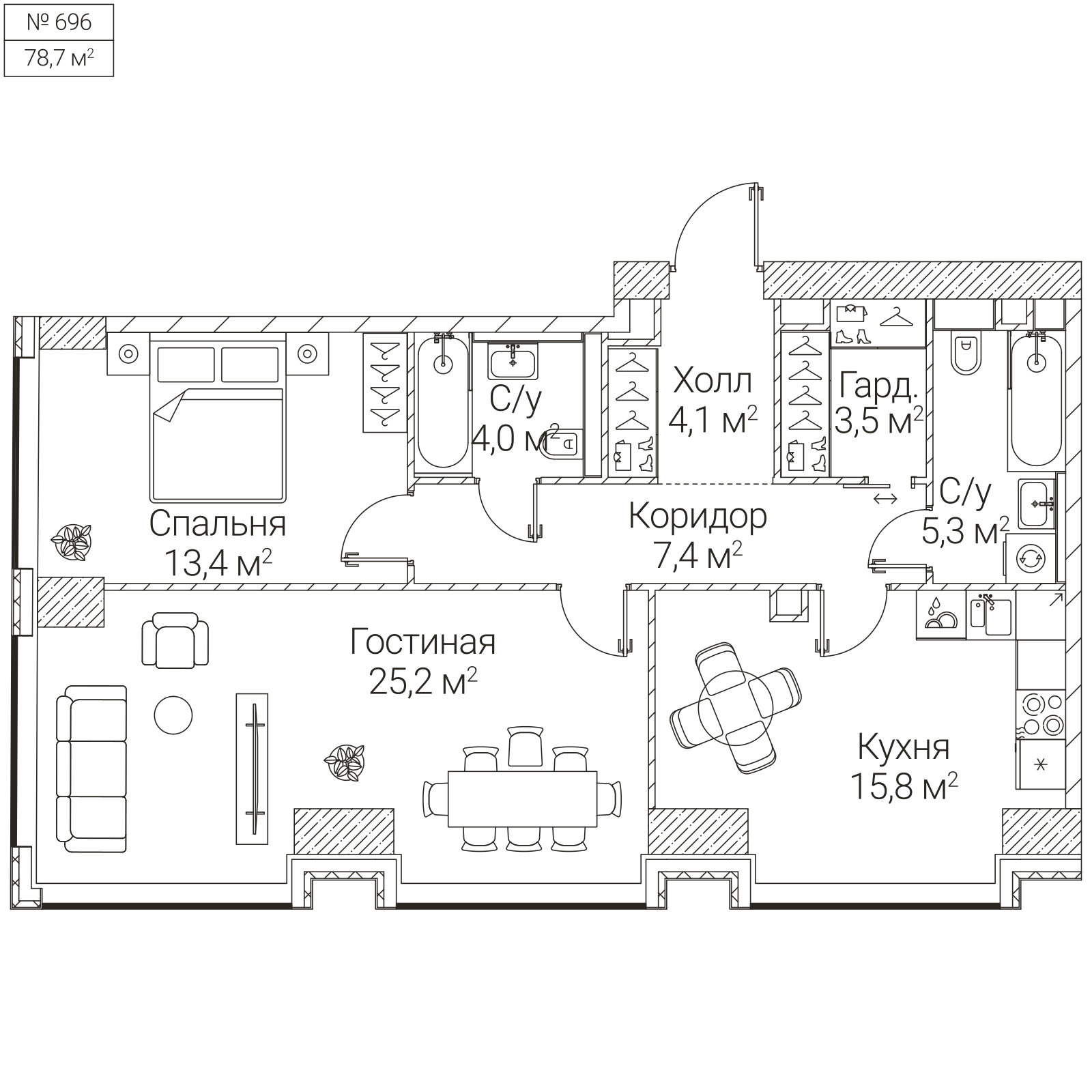Официальная планировка SEZAR FUTURE, 78,7 м²