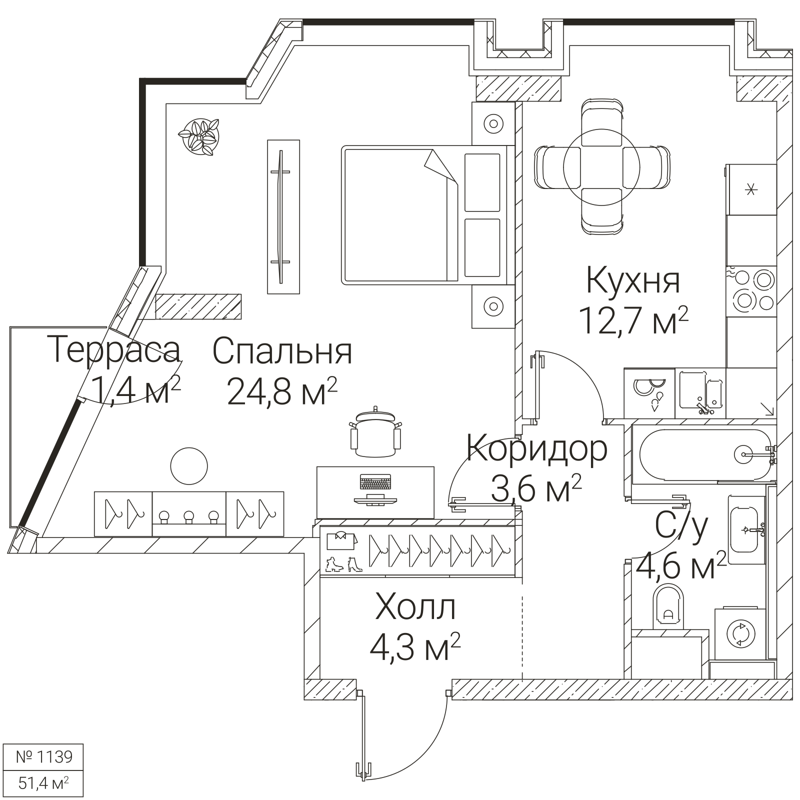 Официальная планировка SEZAR FUTURE, 50,4 м²