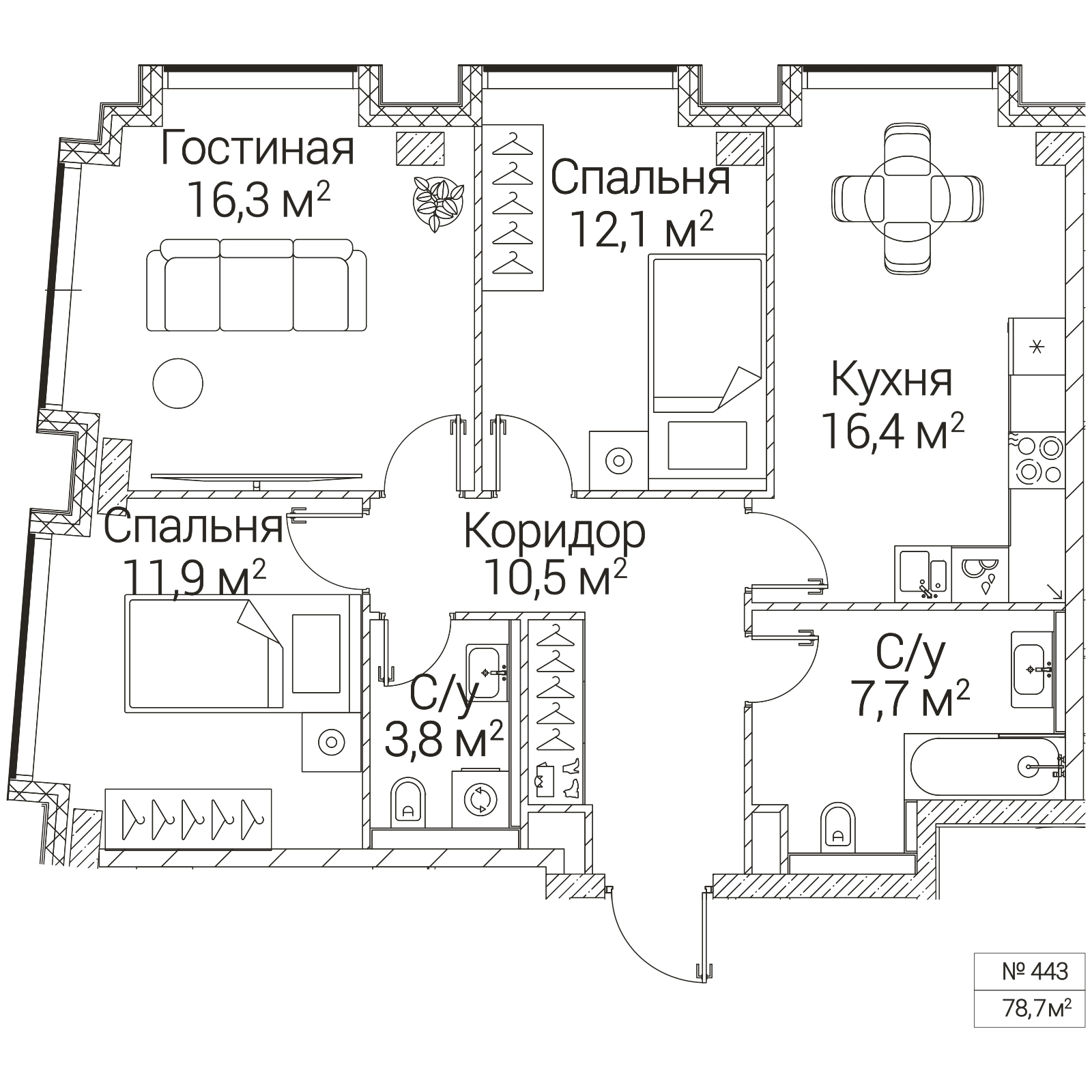 Официальная планировка SEZAR FUTURE, 78,7 м²