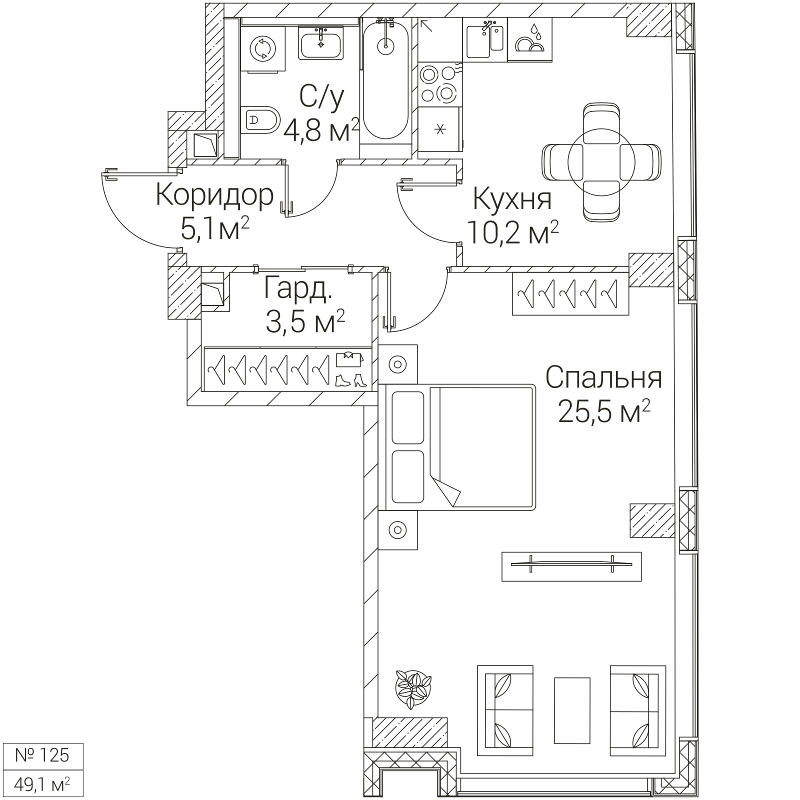 Официальная планировка SEZAR FUTURE, 49,1 м²