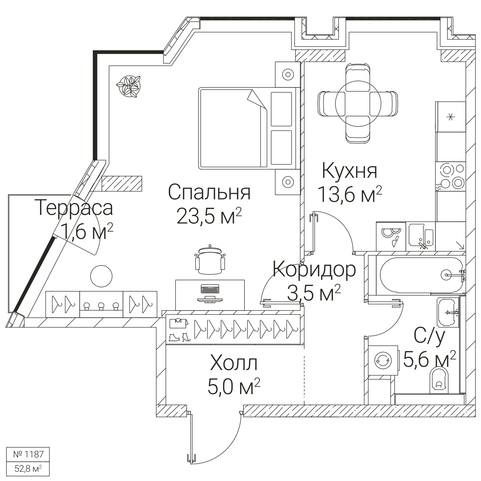Официальная планировка SEZAR FUTURE, 51,7 м²