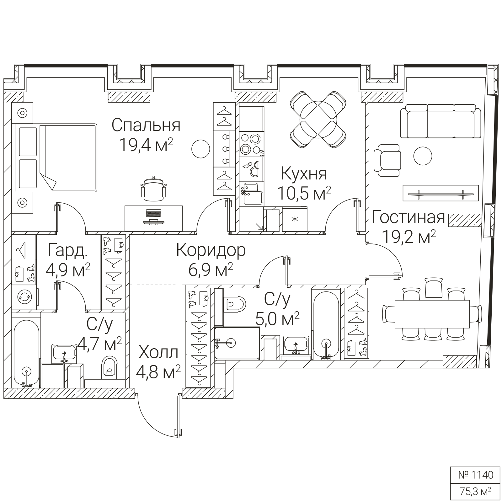Официальная планировка SEZAR FUTURE, 75,3 м²