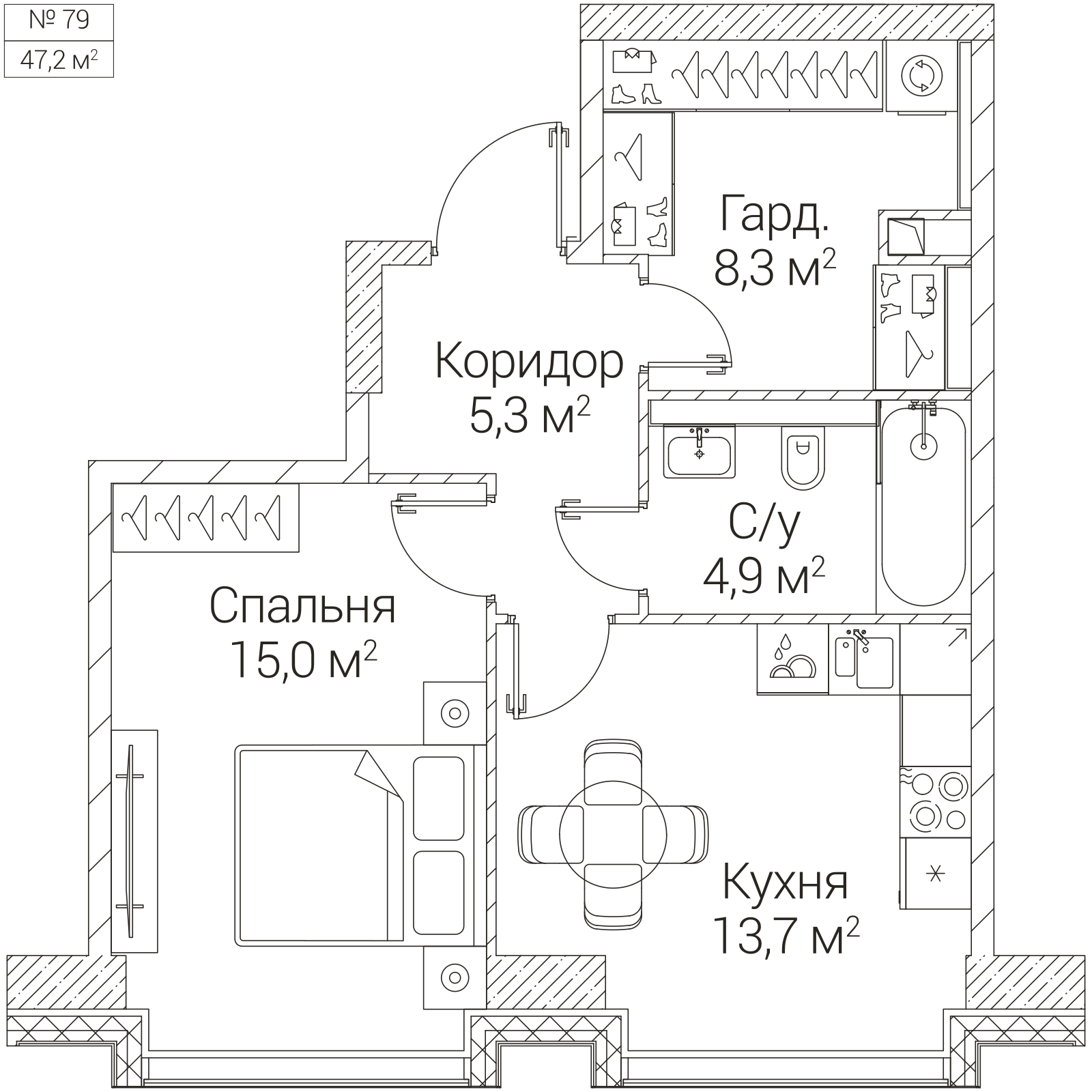 Официальная планировка SEZAR FUTURE, 47,2 м²