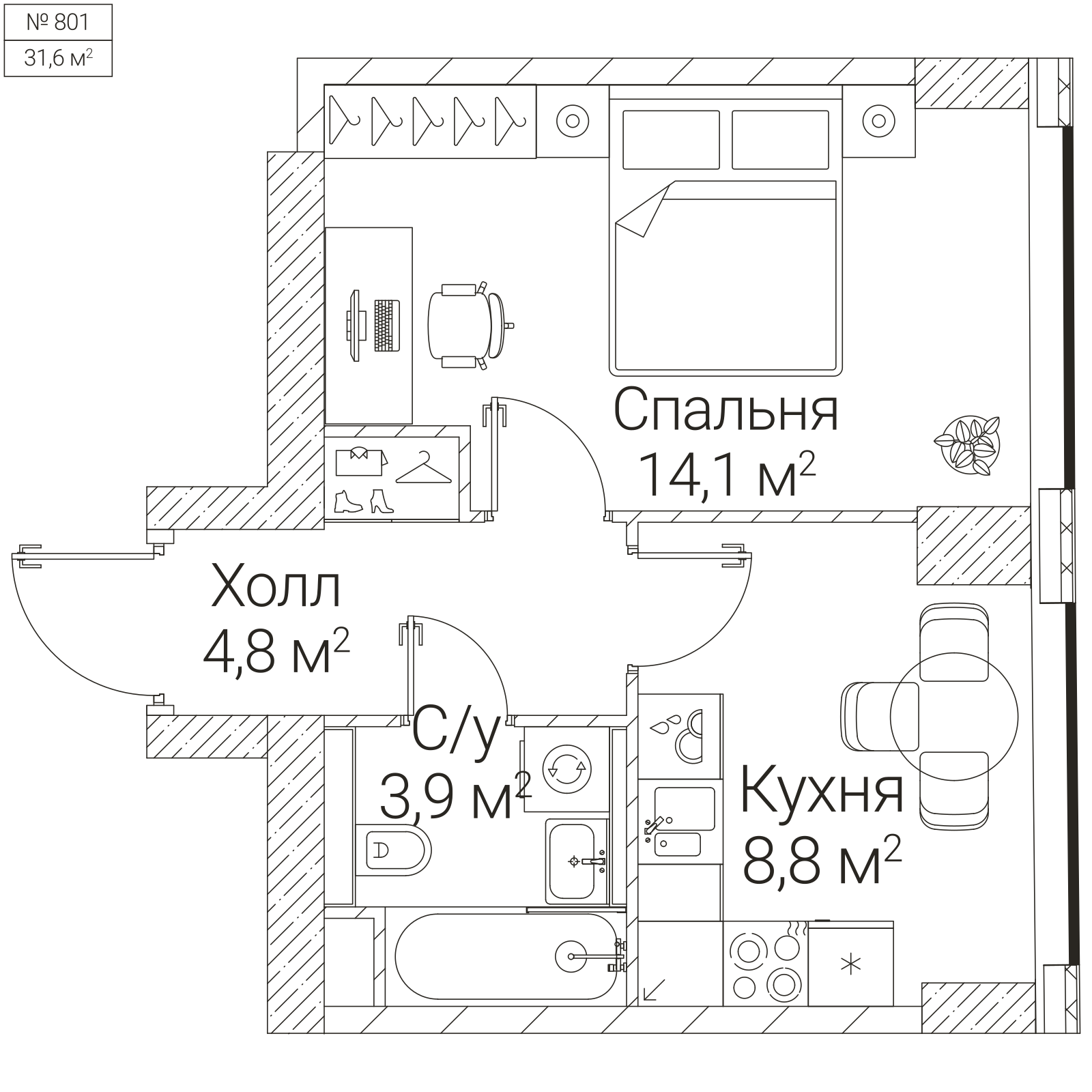 Официальная планировка SEZAR FUTURE, 31,6 м²