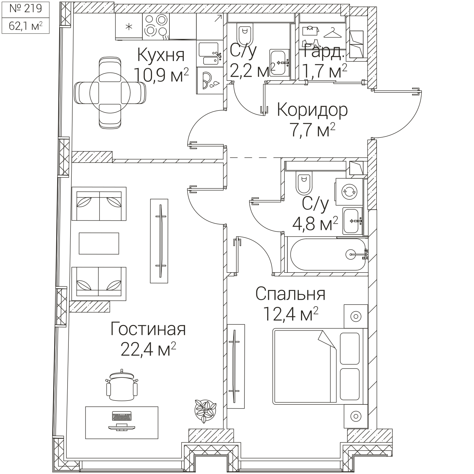 Официальная планировка SEZAR FUTURE, 62,1 м²