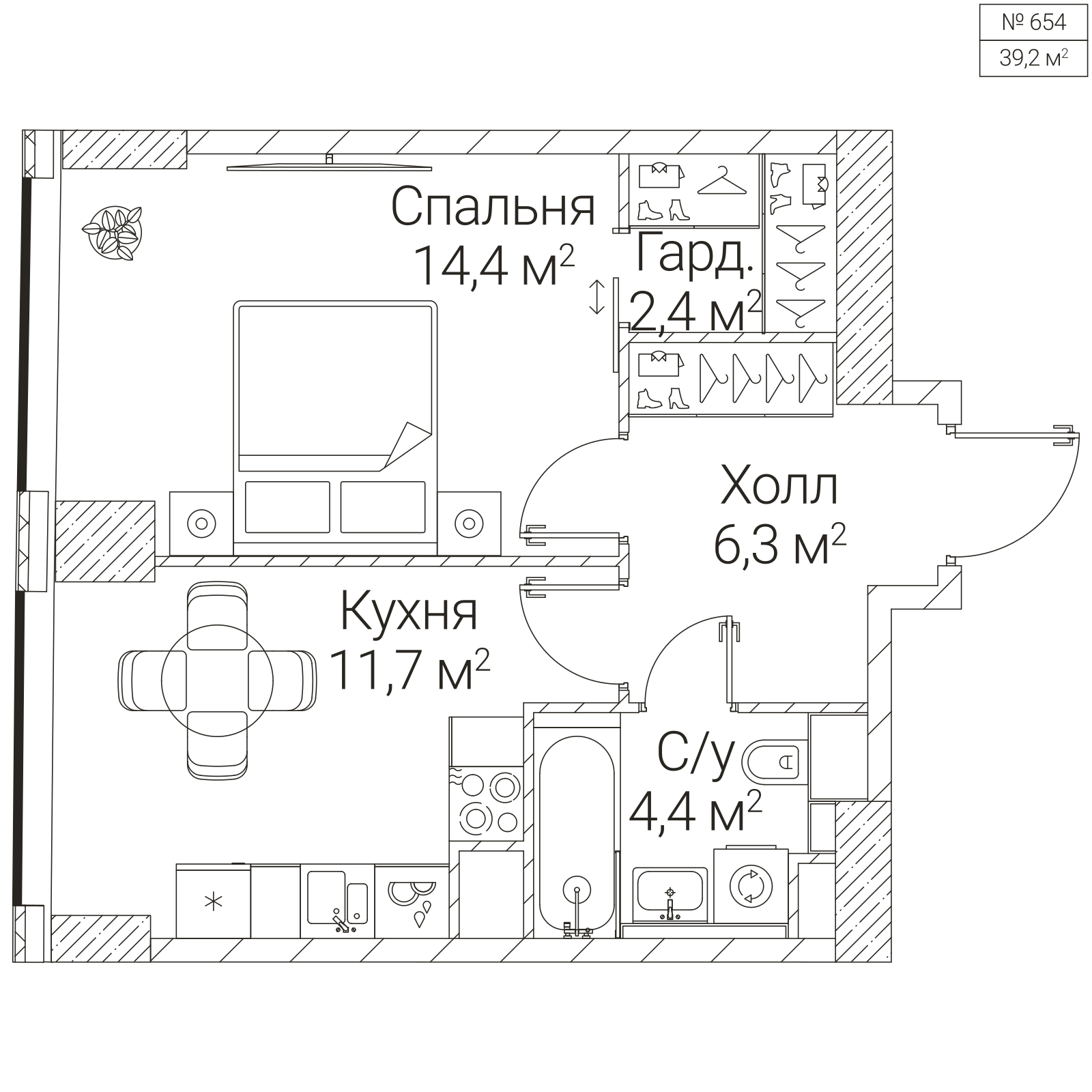 Официальная планировка SEZAR FUTURE, 39,2 м²
