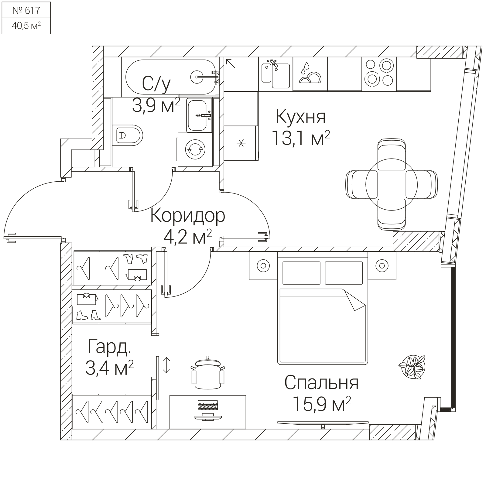 Официальная планировка SEZAR FUTURE, 40,5 м²
