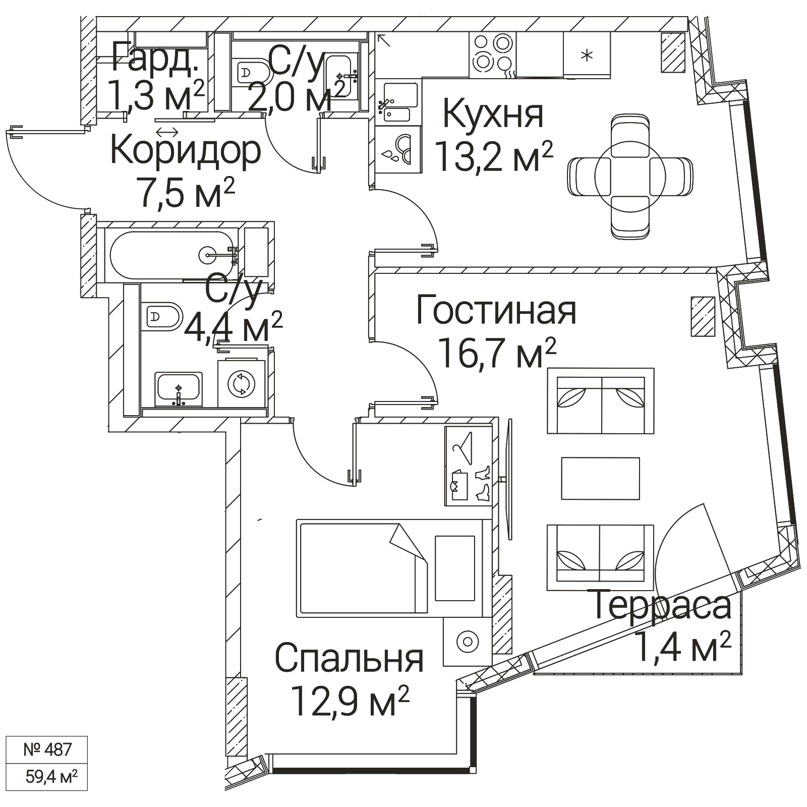 Официальная планировка SEZAR FUTURE, 58,4 м²