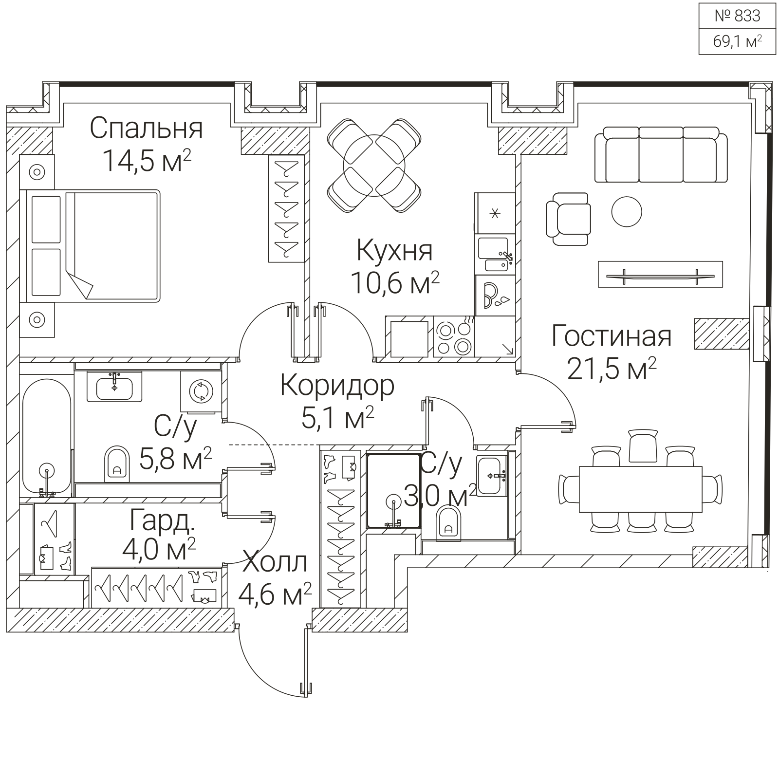 Официальная планировка SEZAR FUTURE, 69,1 м²
