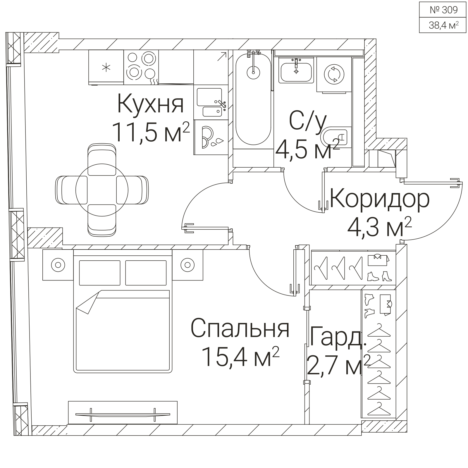 Официальная планировка SEZAR FUTURE, 38,4 м²