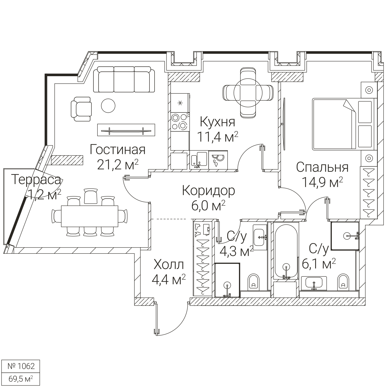 Официальная планировка SEZAR FUTURE, 68,7 м²