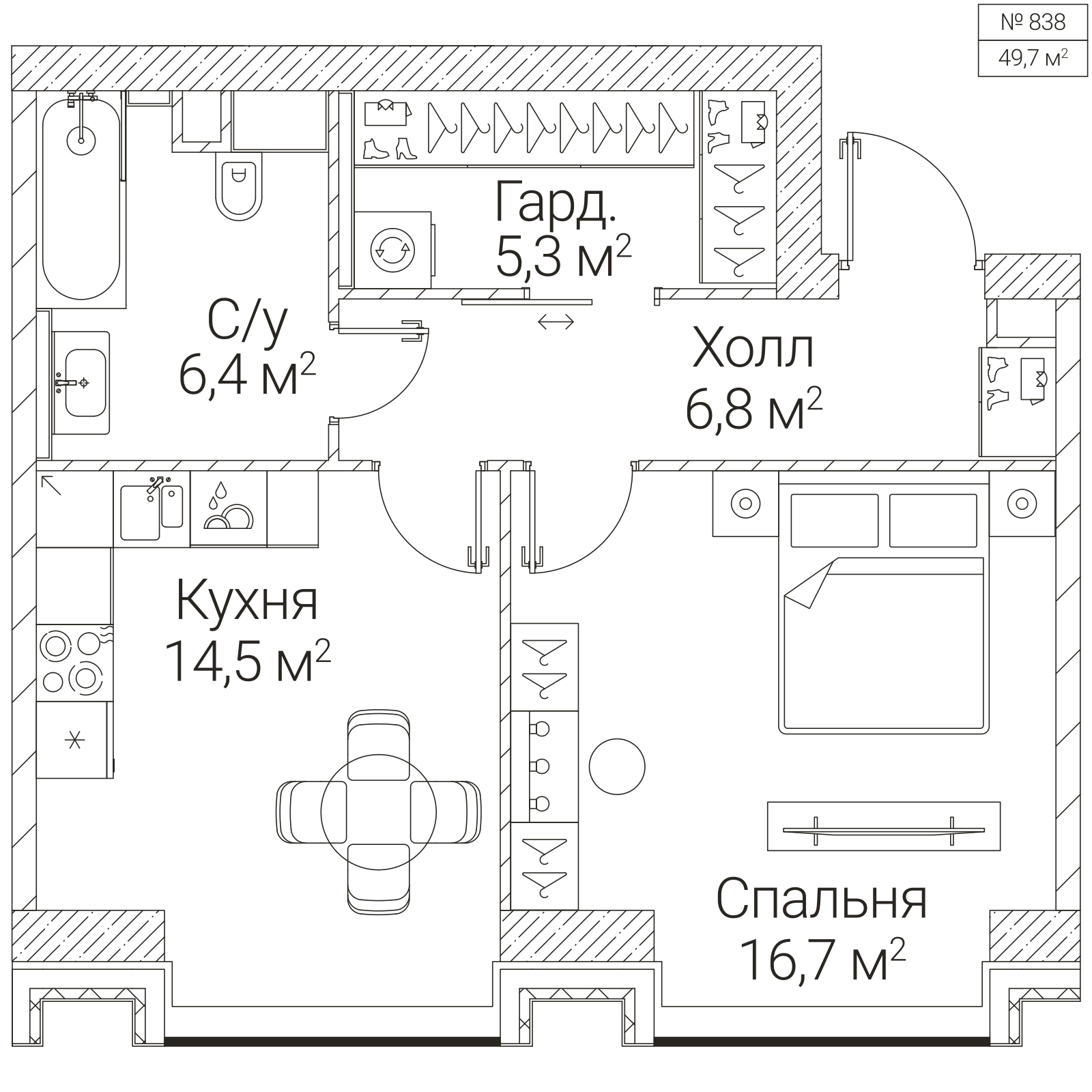 Официальная планировка SEZAR FUTURE, 49,7 м²
