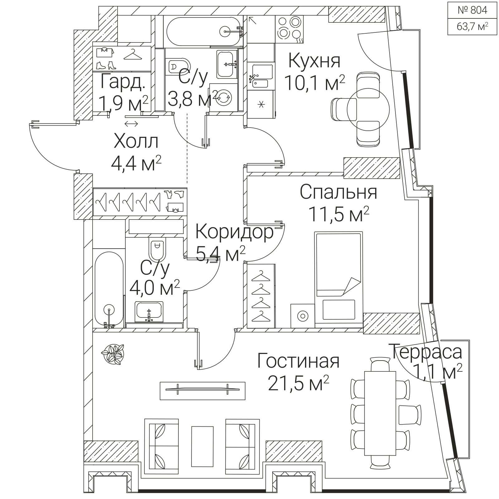 Официальная планировка SEZAR FUTURE, 62,9 м²