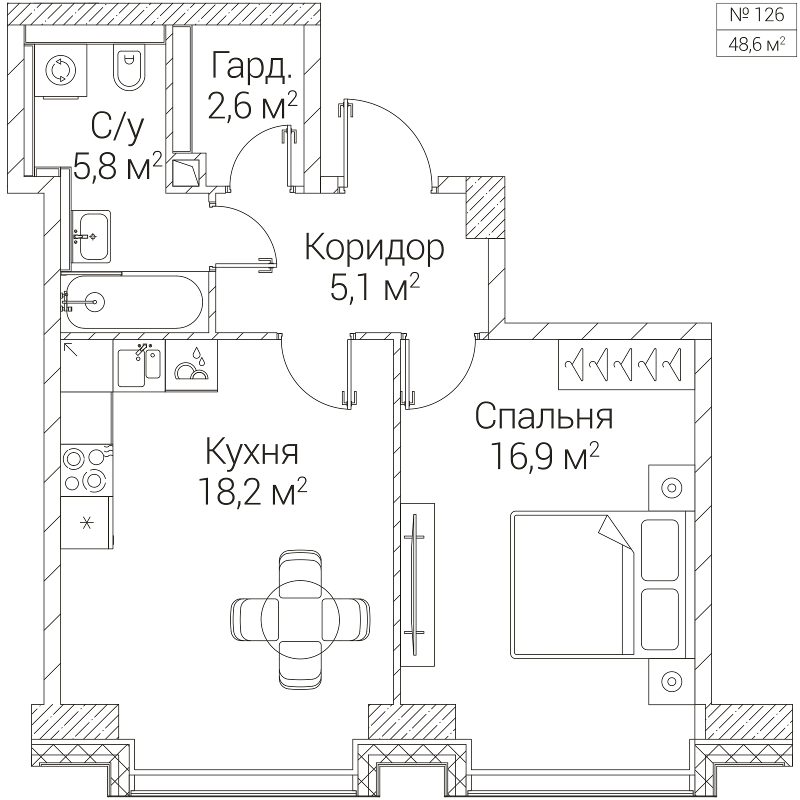 Официальная планировка SEZAR FUTURE, 48,6 м²
